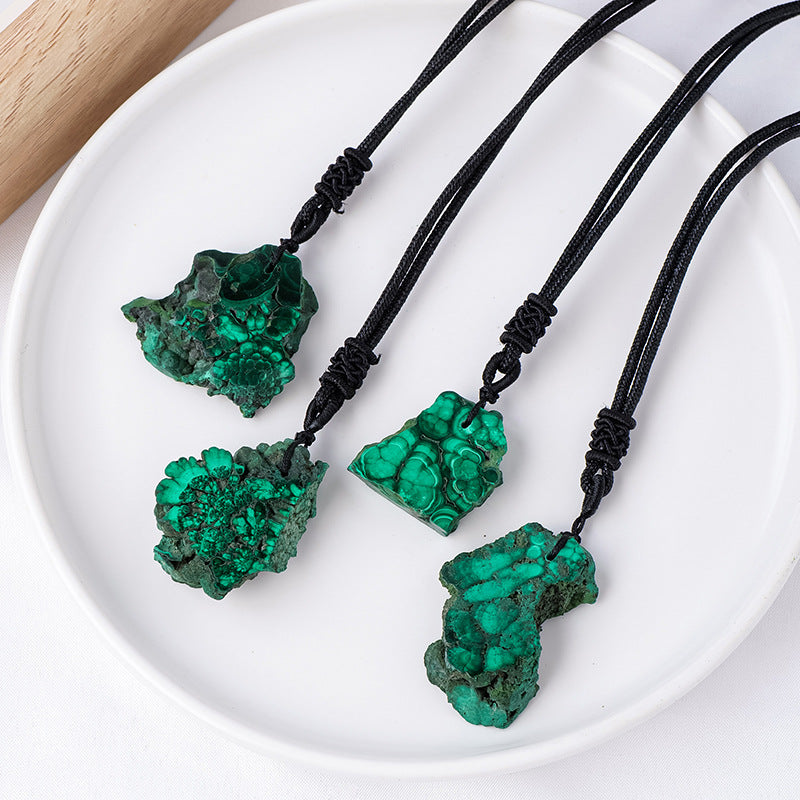 Natural Malachite Freeform Necklace | Crystal Pendant