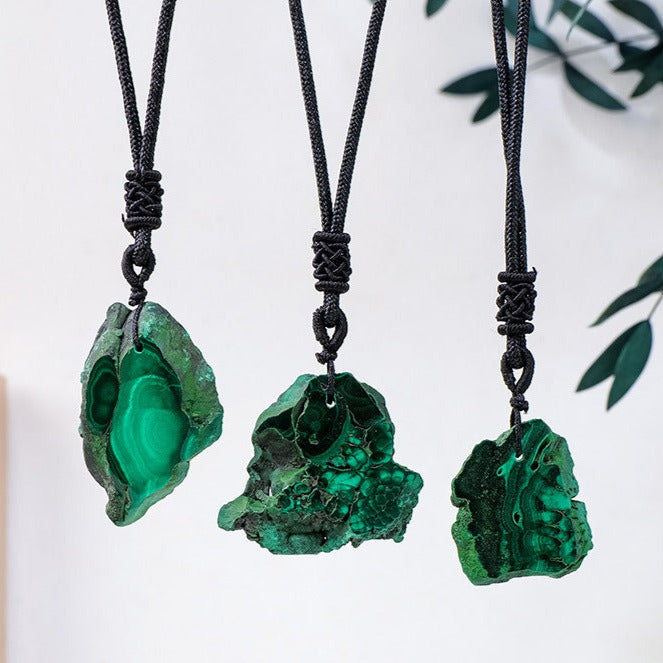 Natural Malachite Freeform Necklace | Crystal Pendant