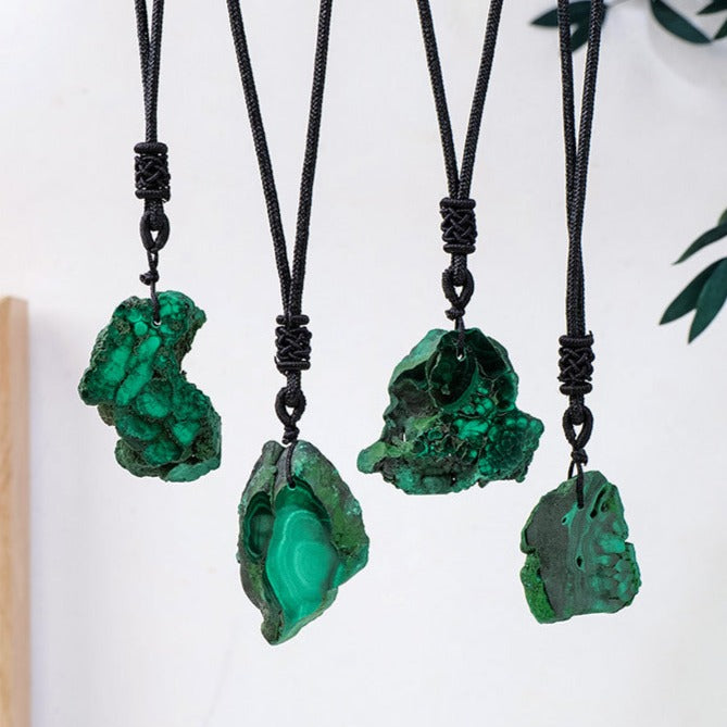 Natural Malachite Freeform Necklace | Crystal Pendant