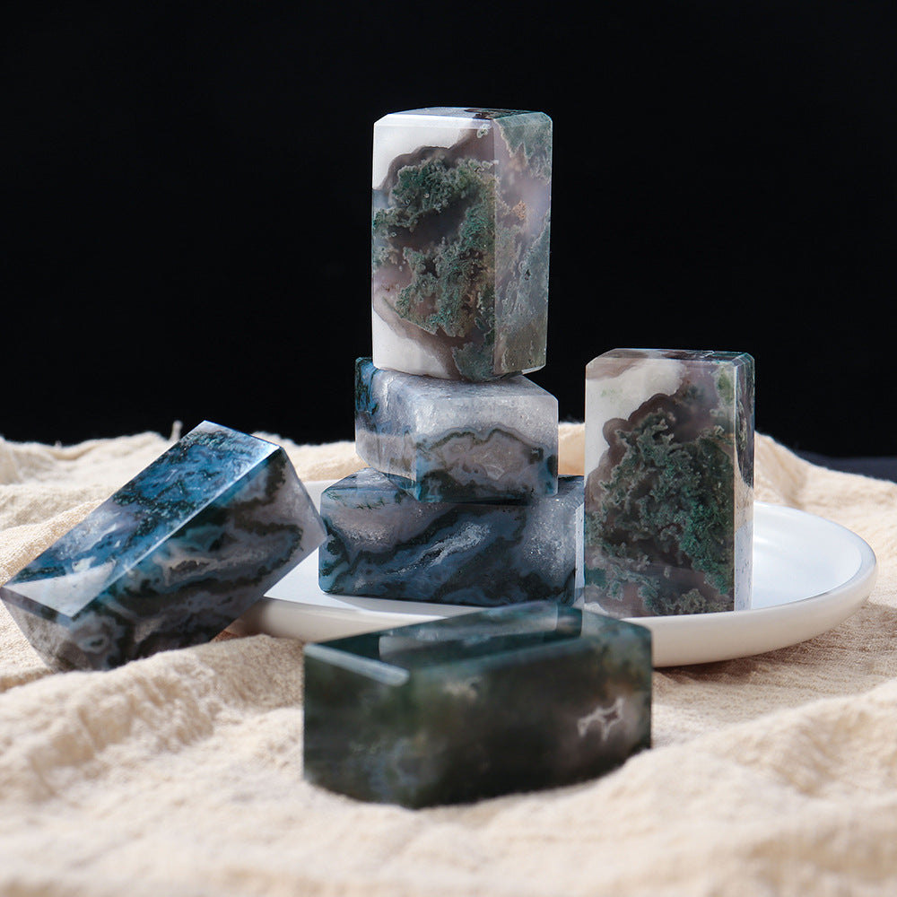 Natural Moss Agate Cube | Polished Crystal
