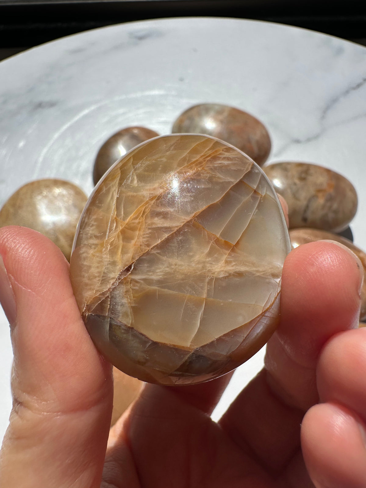 Orange Moonstone Palm Stone | Natural Peach Crystal 4–5cm