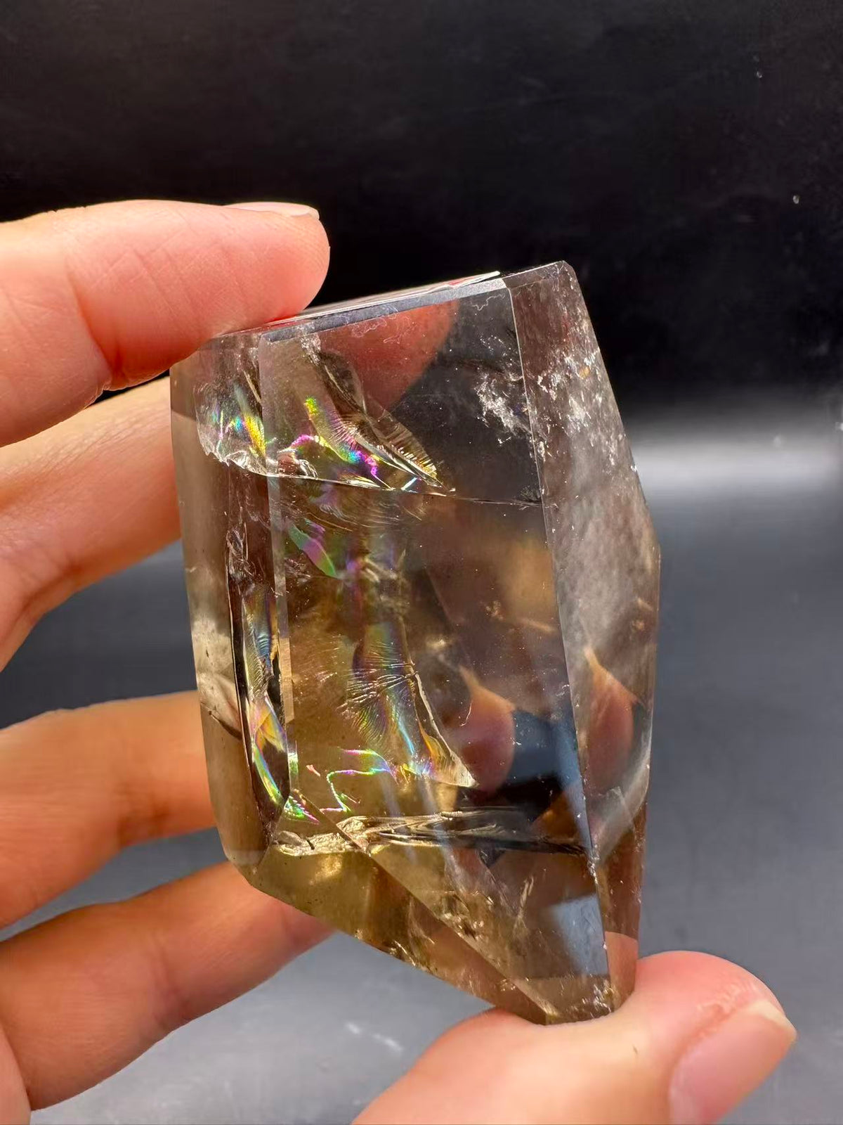 Congo Citrine Freeform with Rainbow, Exact Piece #1 – close-up view
