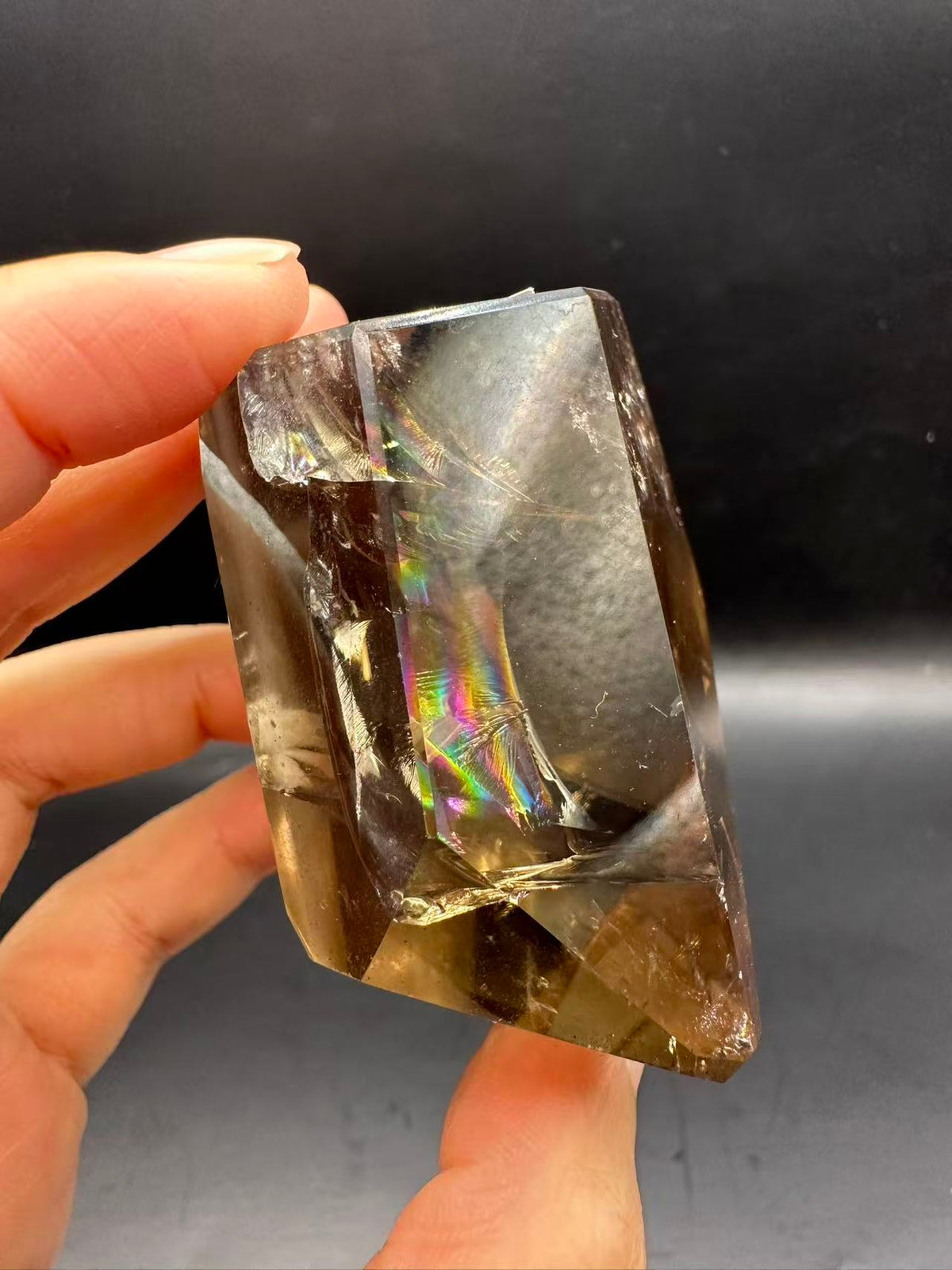 Congo Citrine Freeform with Rainbow, Exact Piece #1 – back view