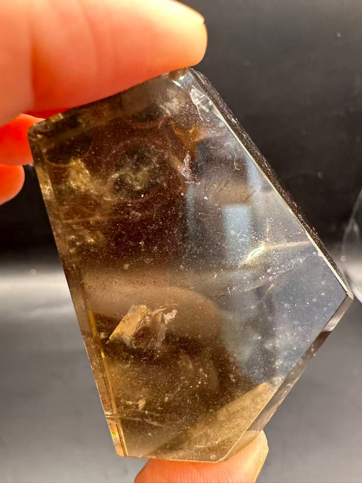 Congo Citrine Freeform with Rainbow, Exact Piece #1 – top view