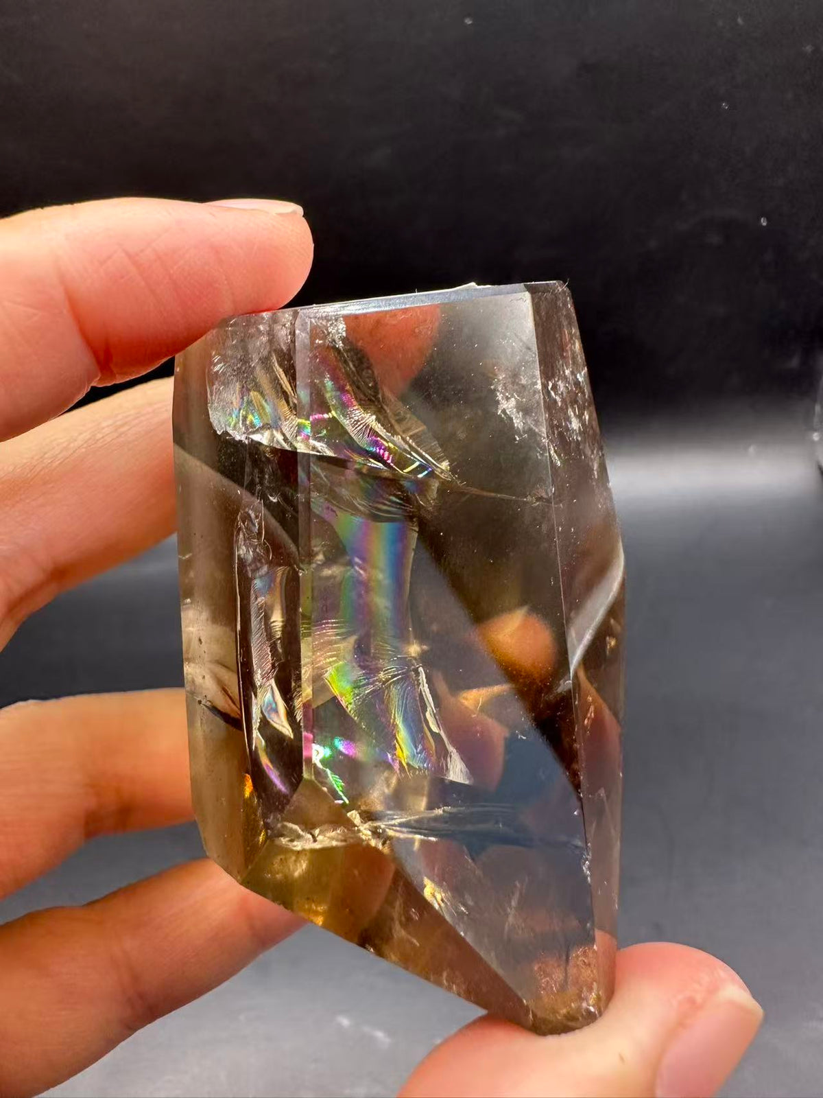 Congo Citrine Freeform with Rainbow, Exact Piece #1 – profile view