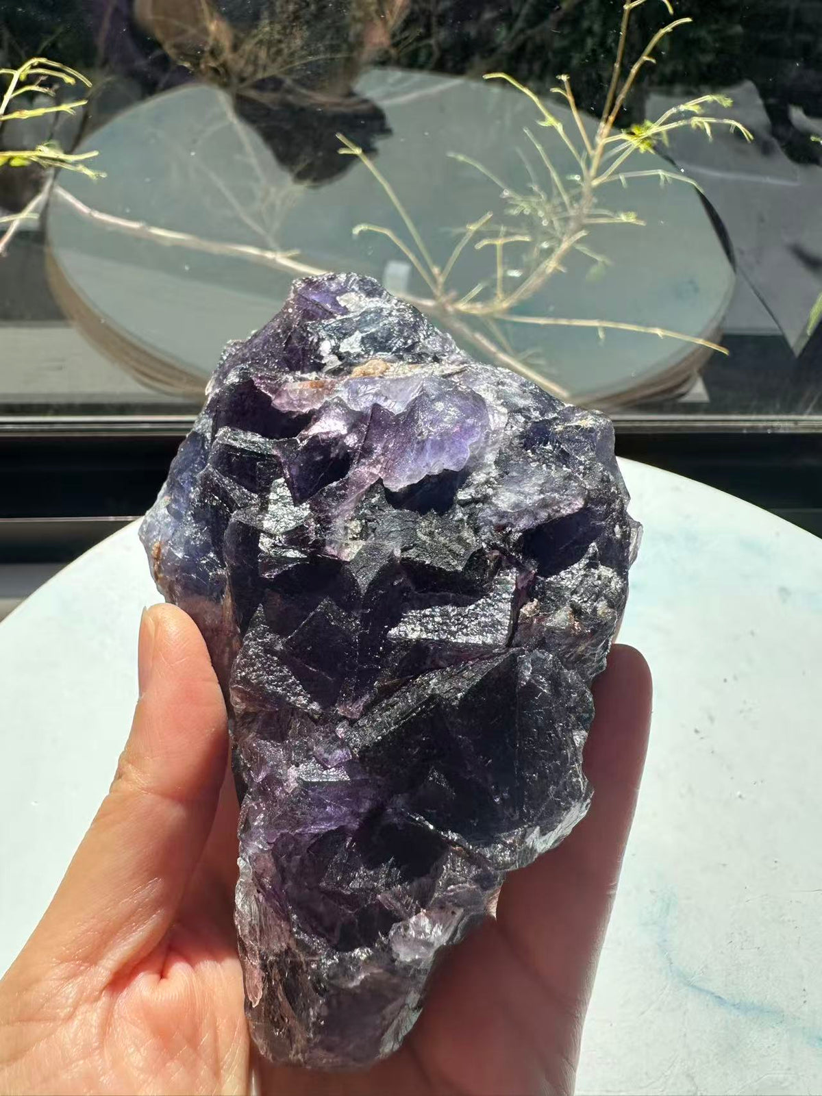 Deep Purple Fluorite Raw Specimen with Cubic Crystals | 743g 13cm Exact Piece