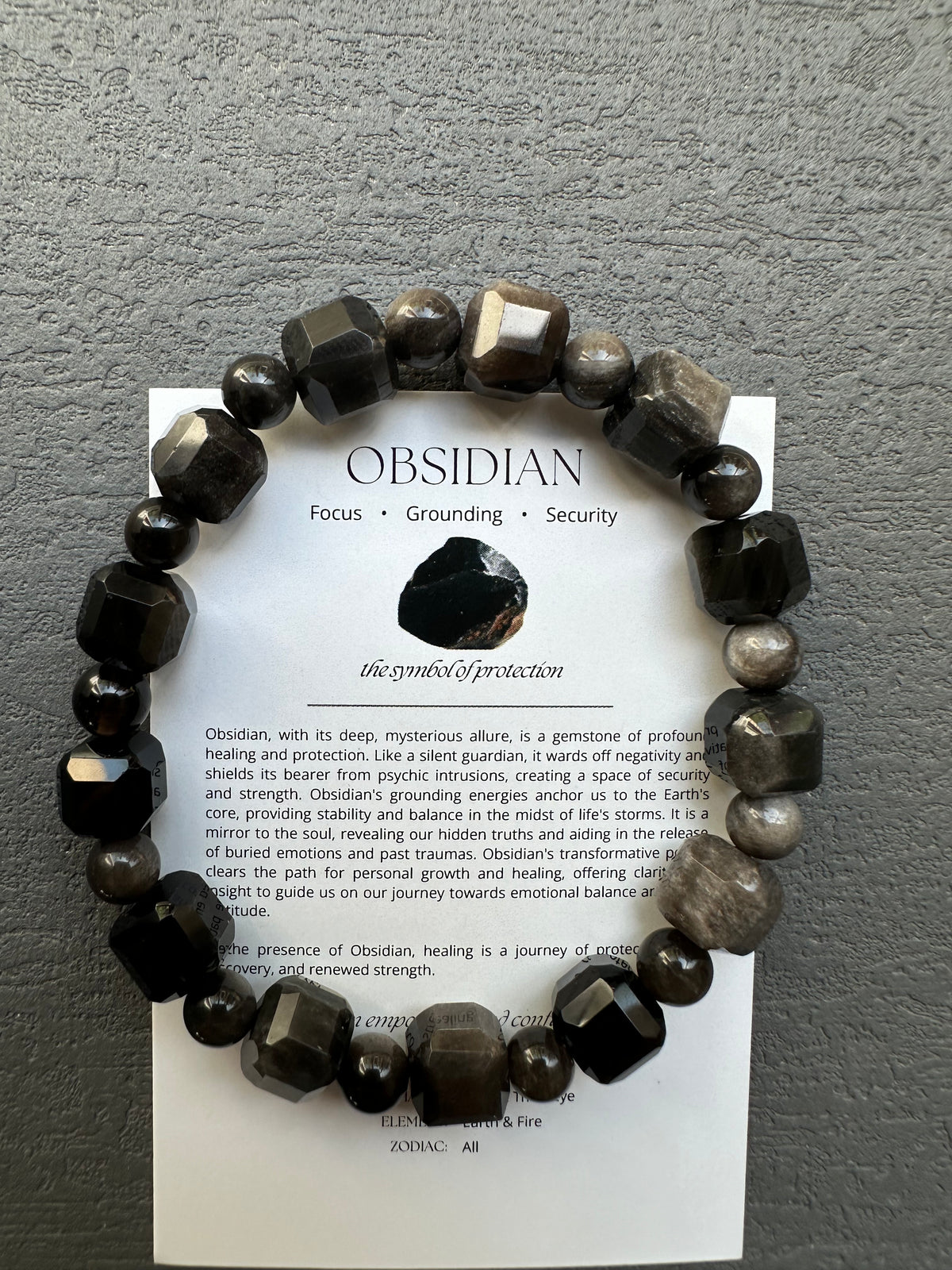 Silver Sheen Obsidian Bracelet | 8mm Square & Round Beads