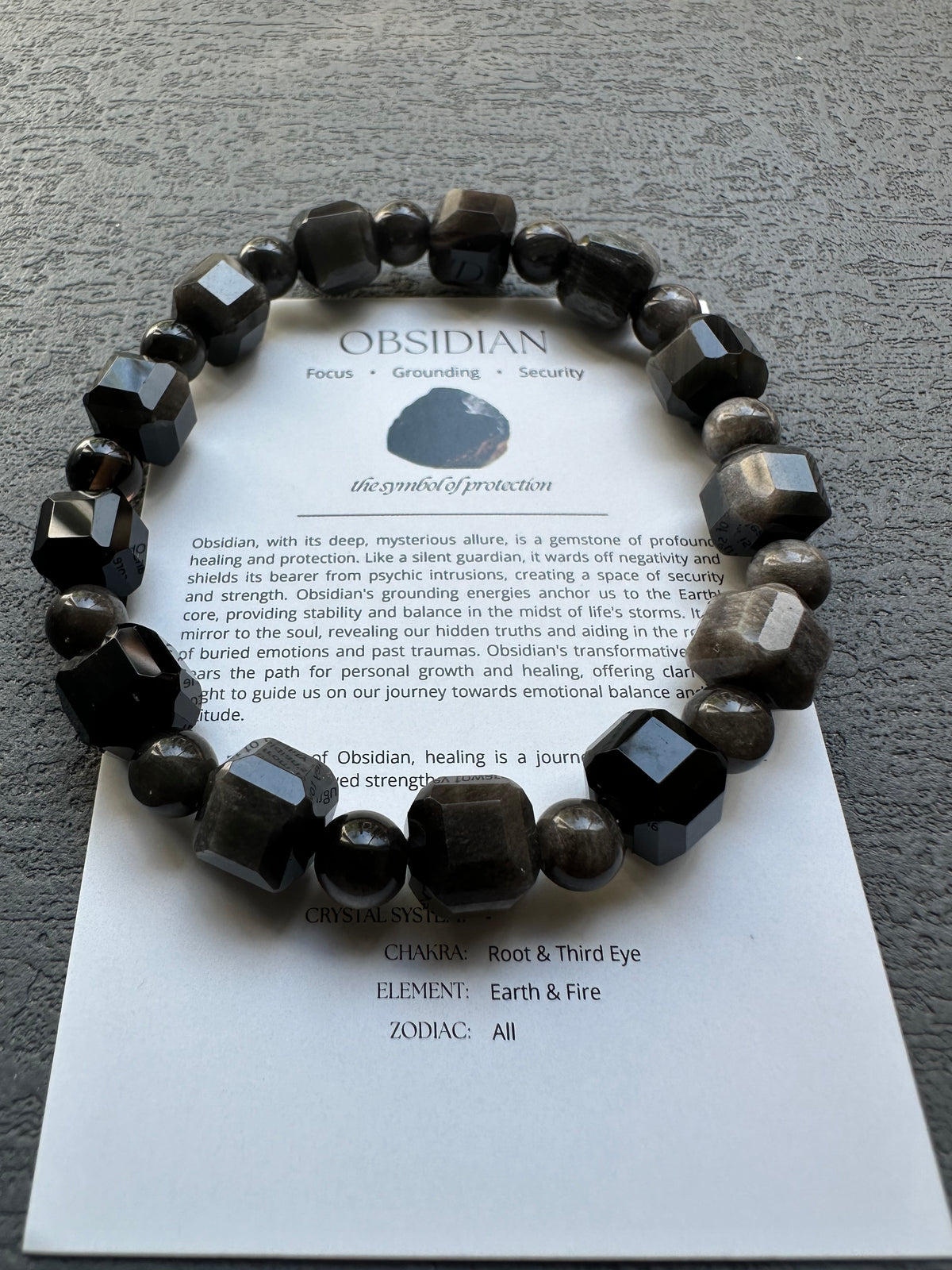 Silver Sheen Obsidian Bracelet | 8mm Square & Round Beads