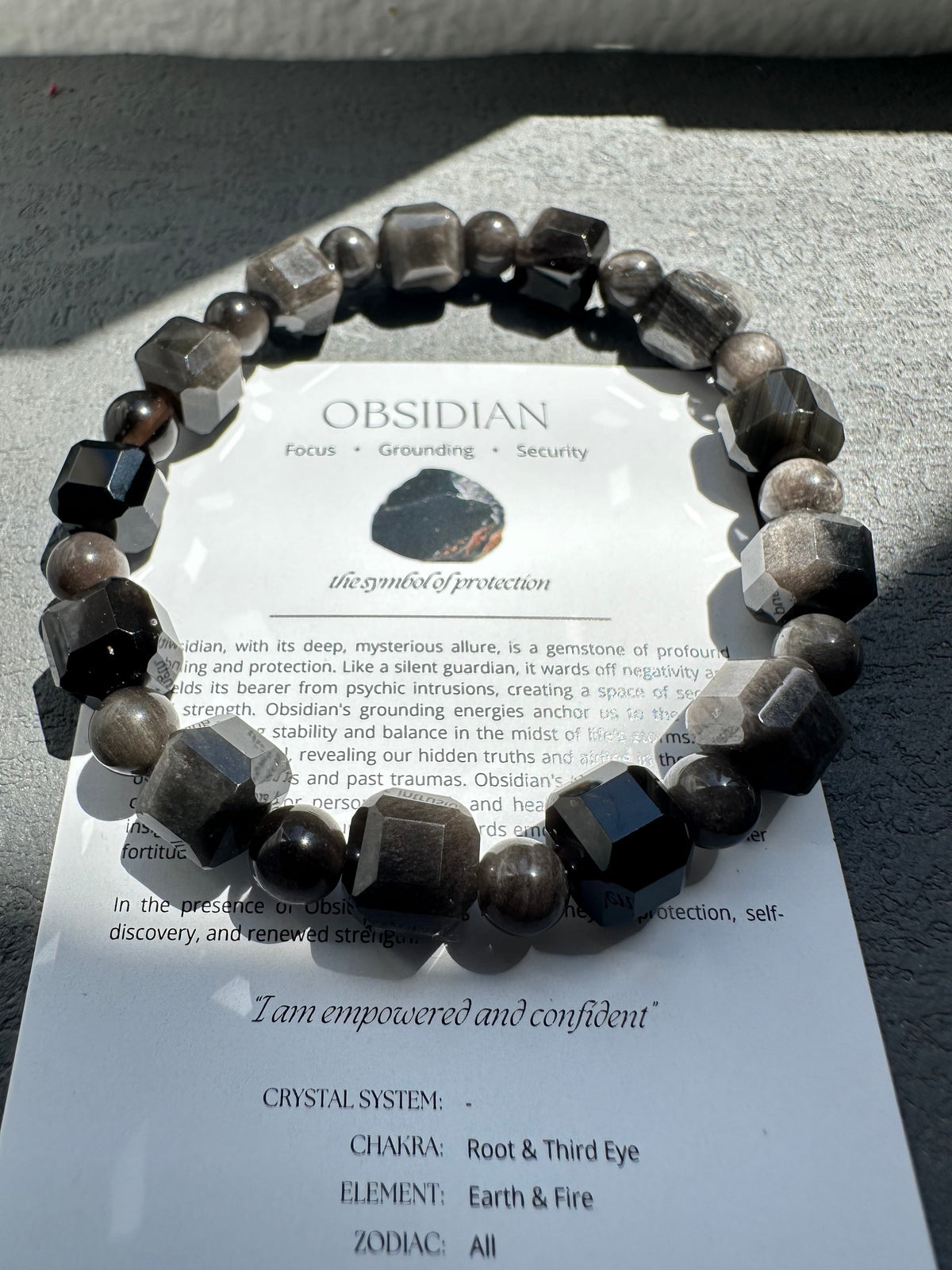 Silver Sheen Obsidian Bracelet | 8mm Square & Round Beads
