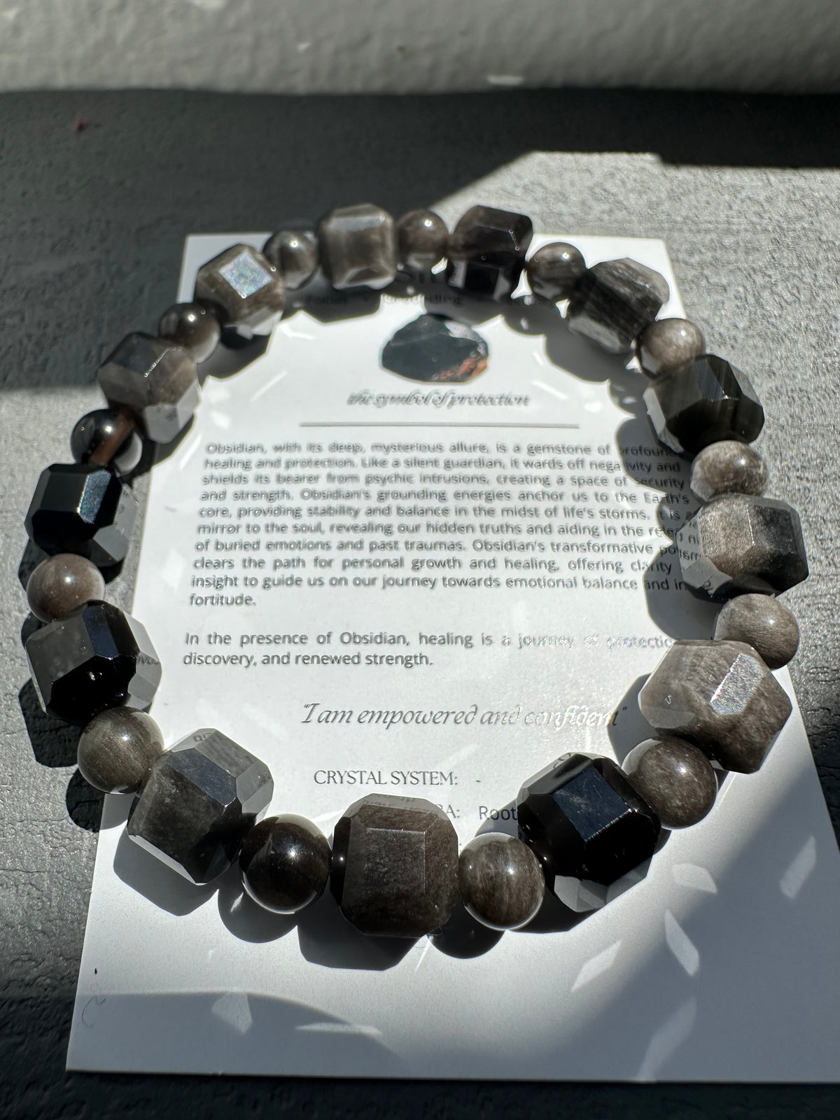 Silver Sheen Obsidian Bracelet | 8mm Square & Round Beads