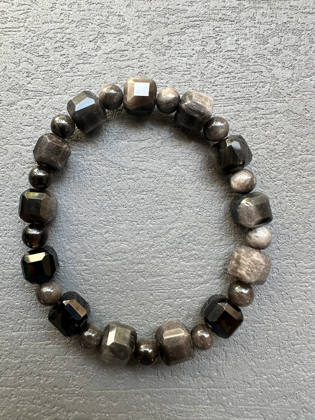 Silver Sheen Obsidian Bracelet | 8mm Square & Round Beads