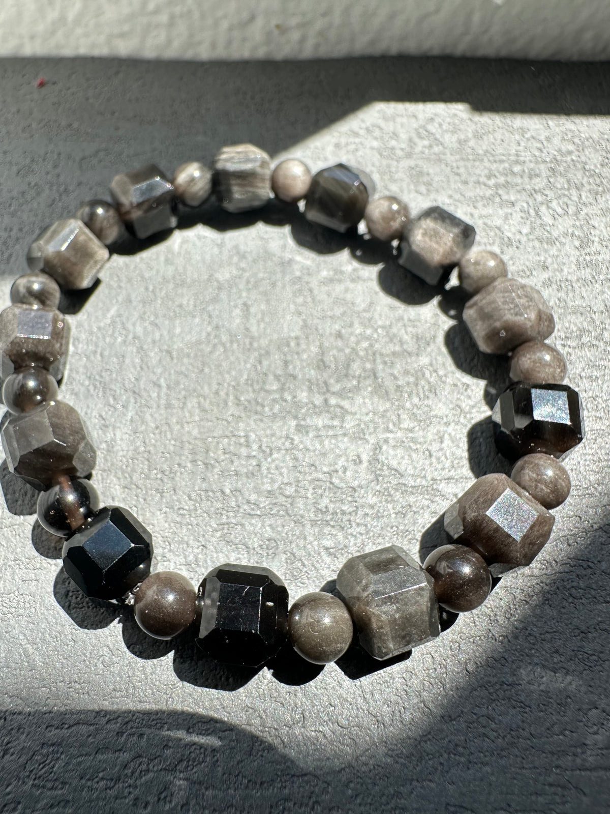 Silver Sheen Obsidian Bracelet | 8mm Square & Round Beads