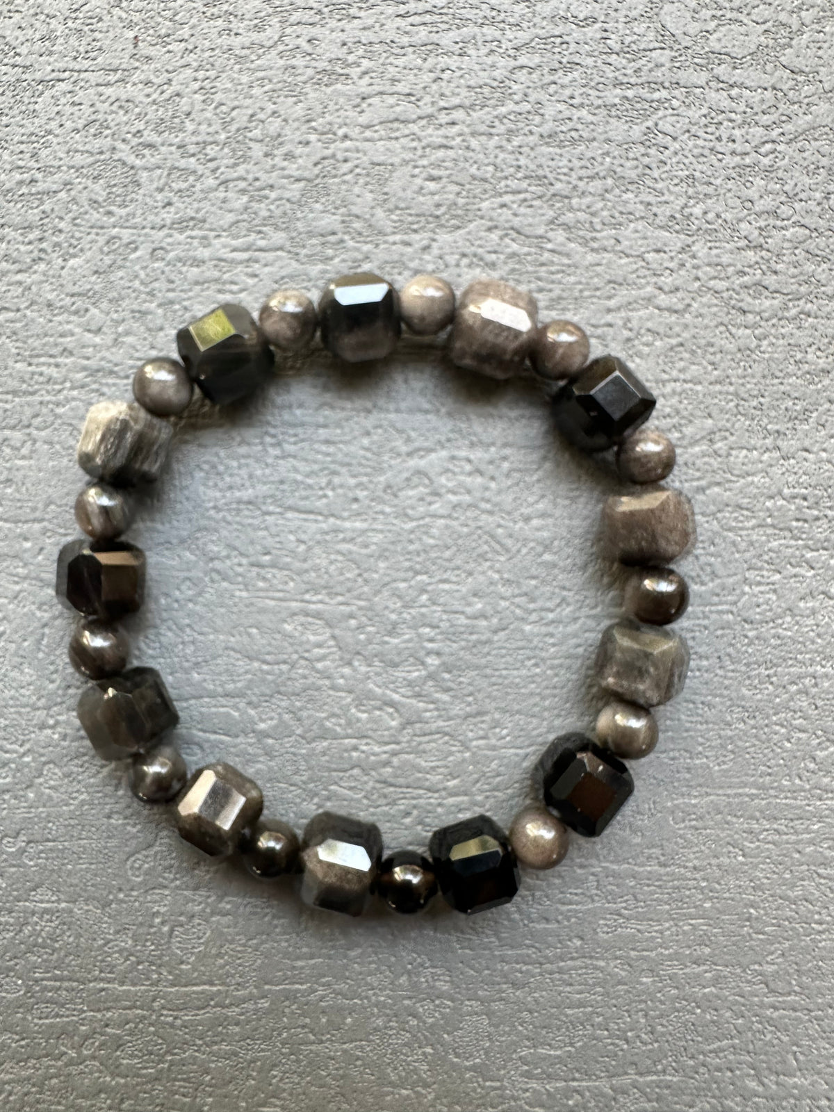Silver Sheen Obsidian Bracelet | 8mm Square & Round Beads