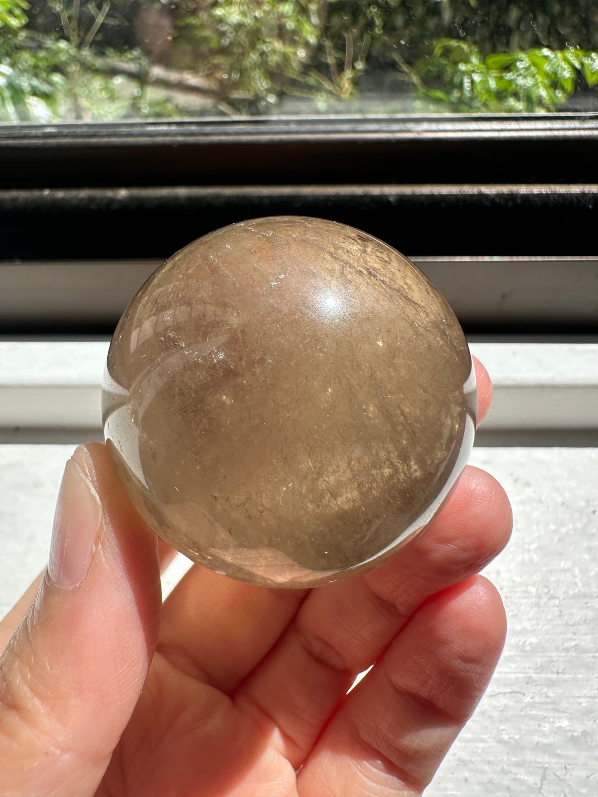 Natural Smoky Citrine Sphere – top view