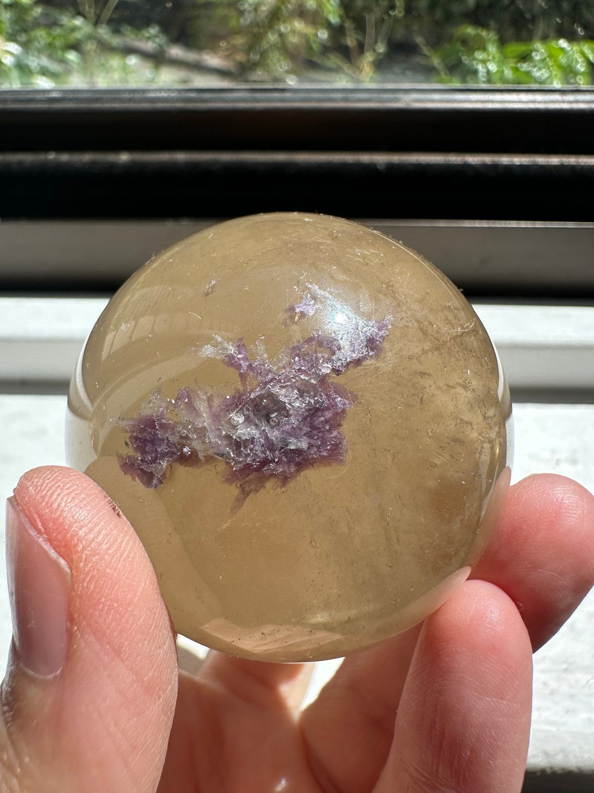 Natural Smoky Citrine Sphere – natural inclusions detail