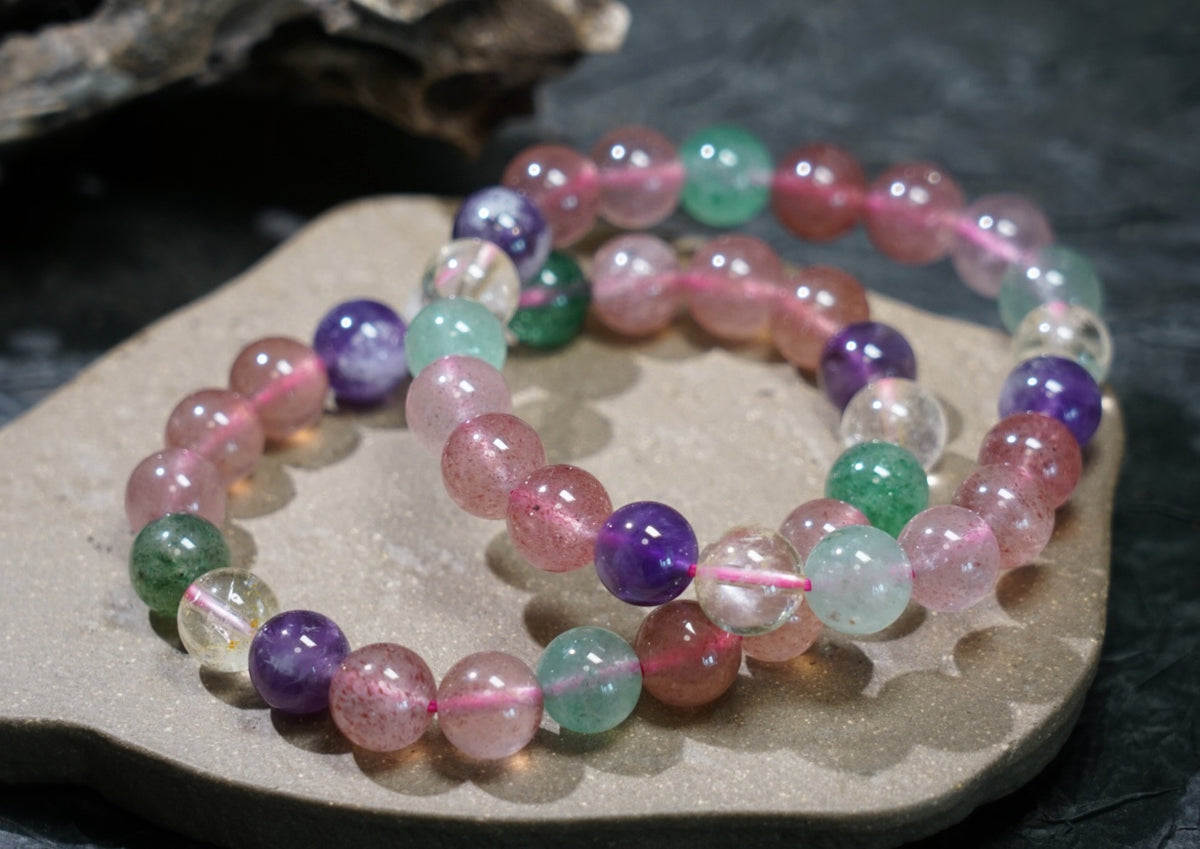 Strawberry Quartz & Amethyst Bracelet – Mixed Crystal Beads product photo 4