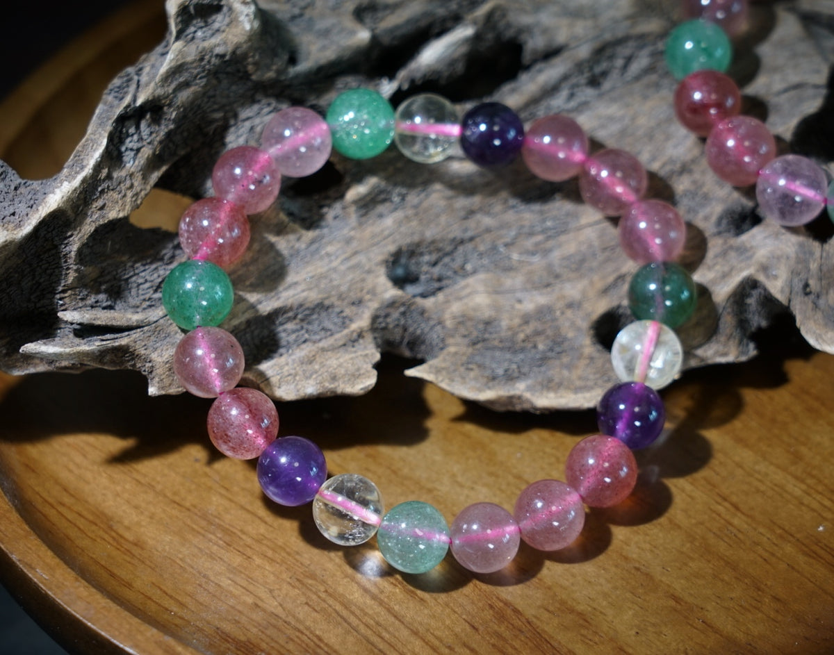 Strawberry Quartz & Amethyst Bracelet – Mixed Crystal Beads product photo 15