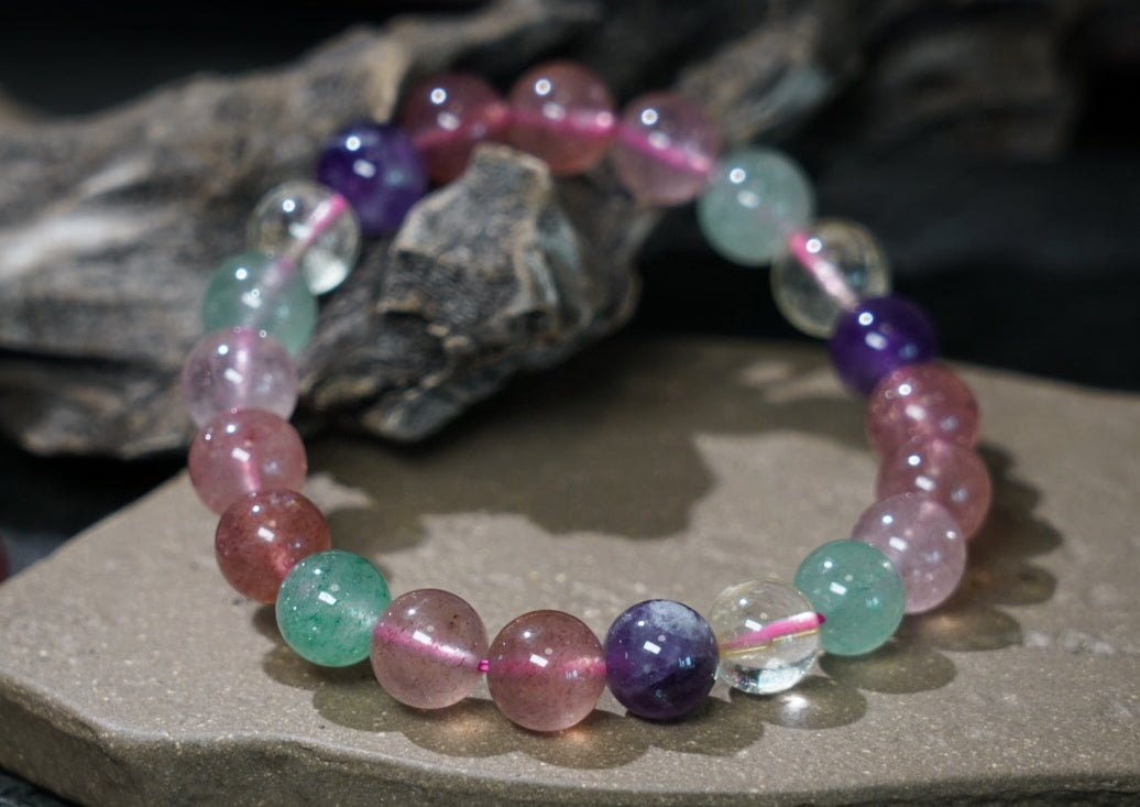 Strawberry Quartz & Amethyst Bracelet – Mixed Crystal Beads product photo 9