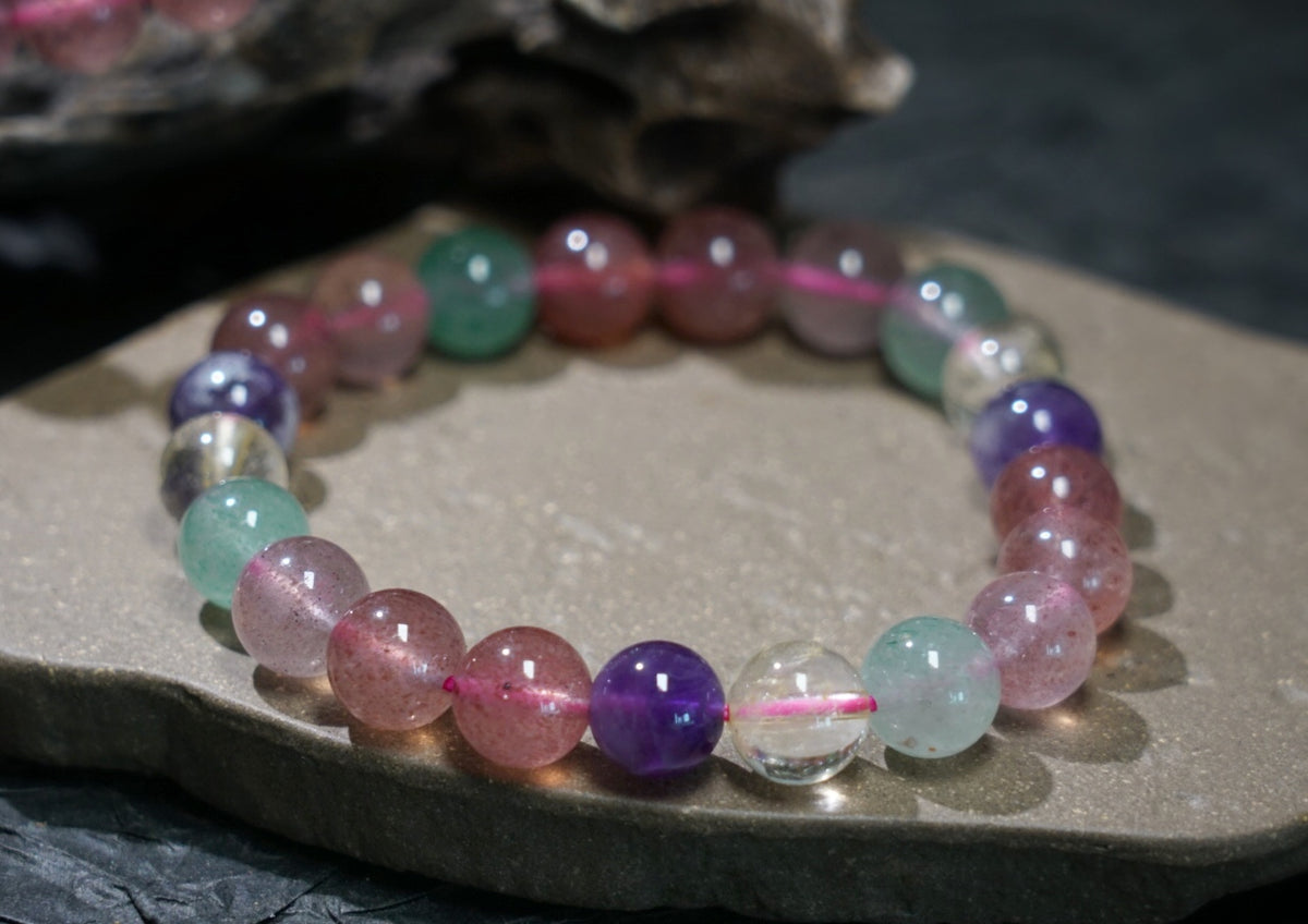 Strawberry Quartz & Amethyst Bracelet – Mixed Crystal Beads product photo 10