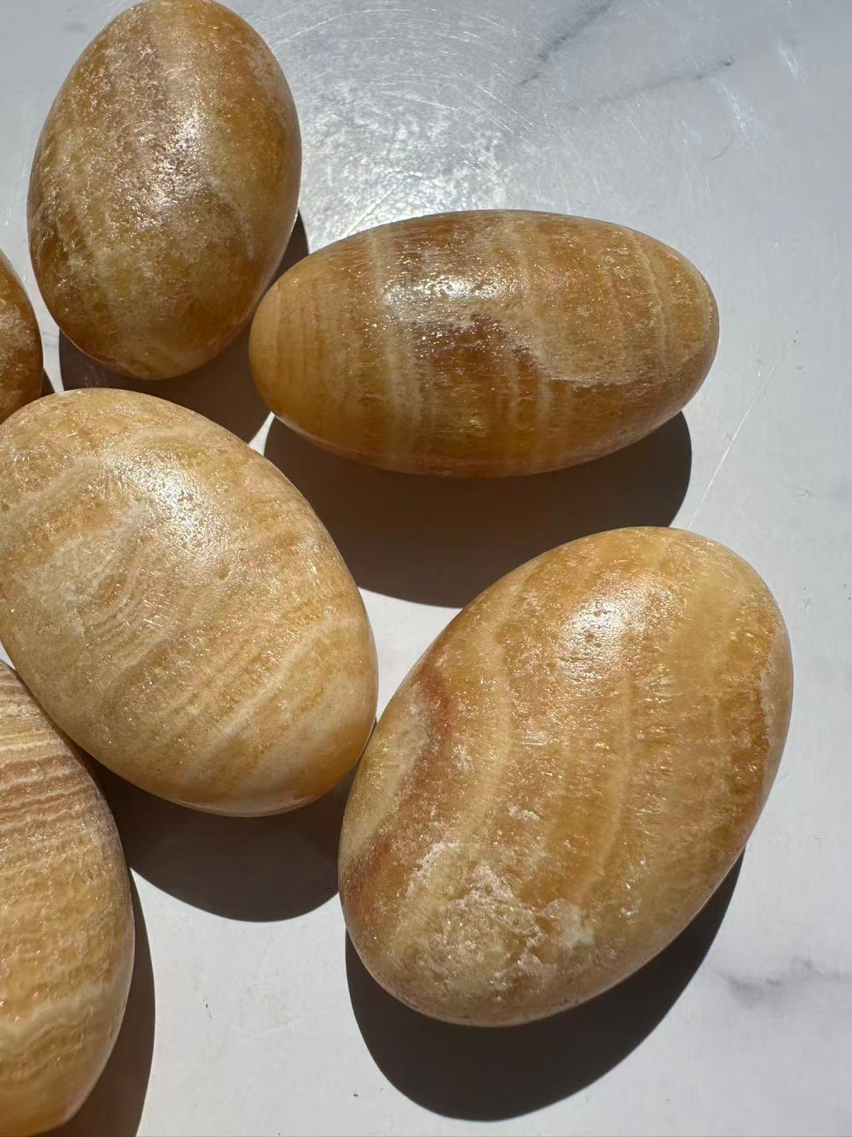 Natural Yellow Calcite crystal palm stone Australia