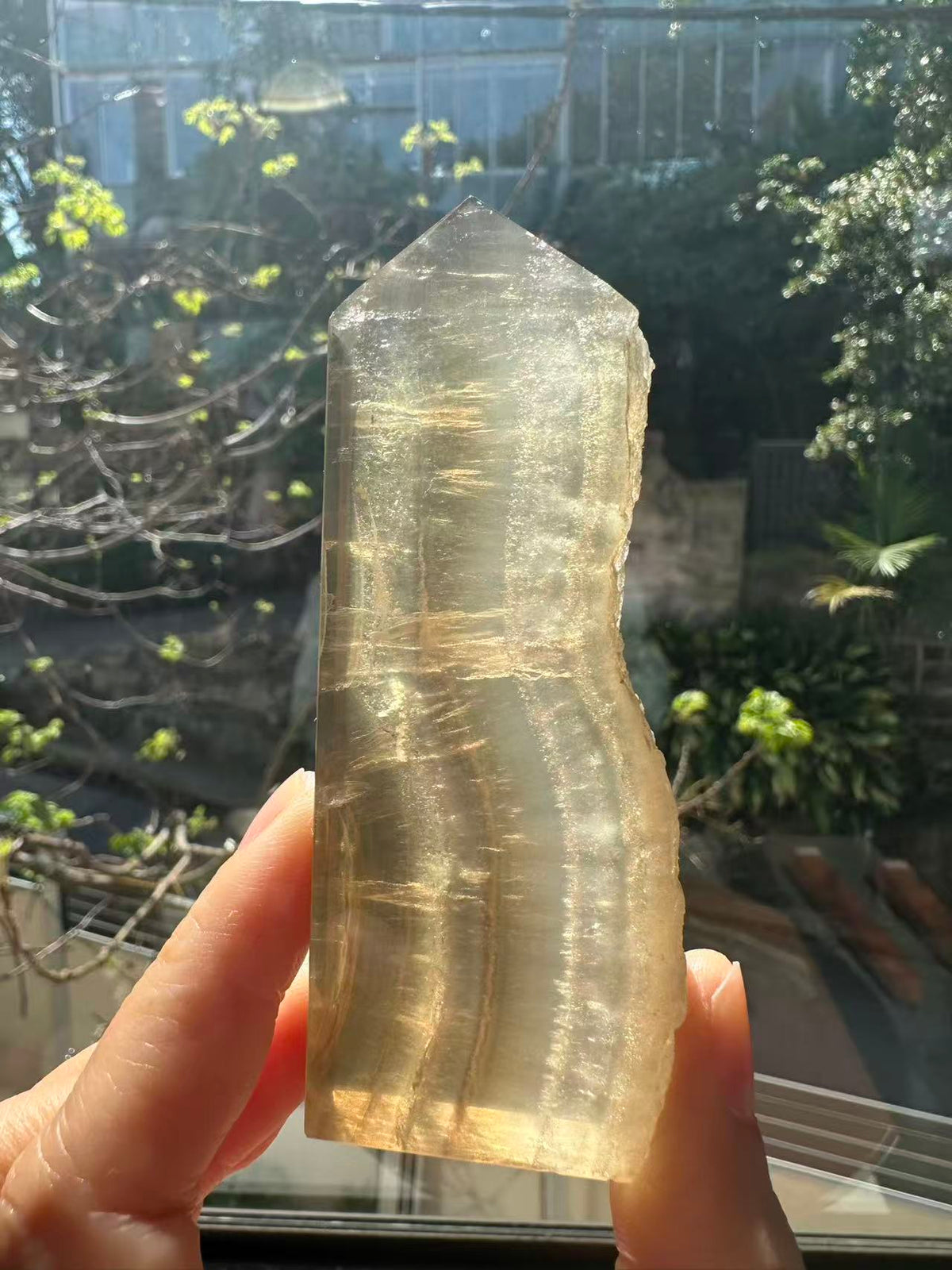 Yellow Fluorite Flat Tower | Natural Crystal 8–10cm