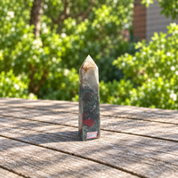 African Bloodstone Tower with Pale Tip, Red & Green Crystal Point, 17.5cm, 433g – Exact Piece No.4