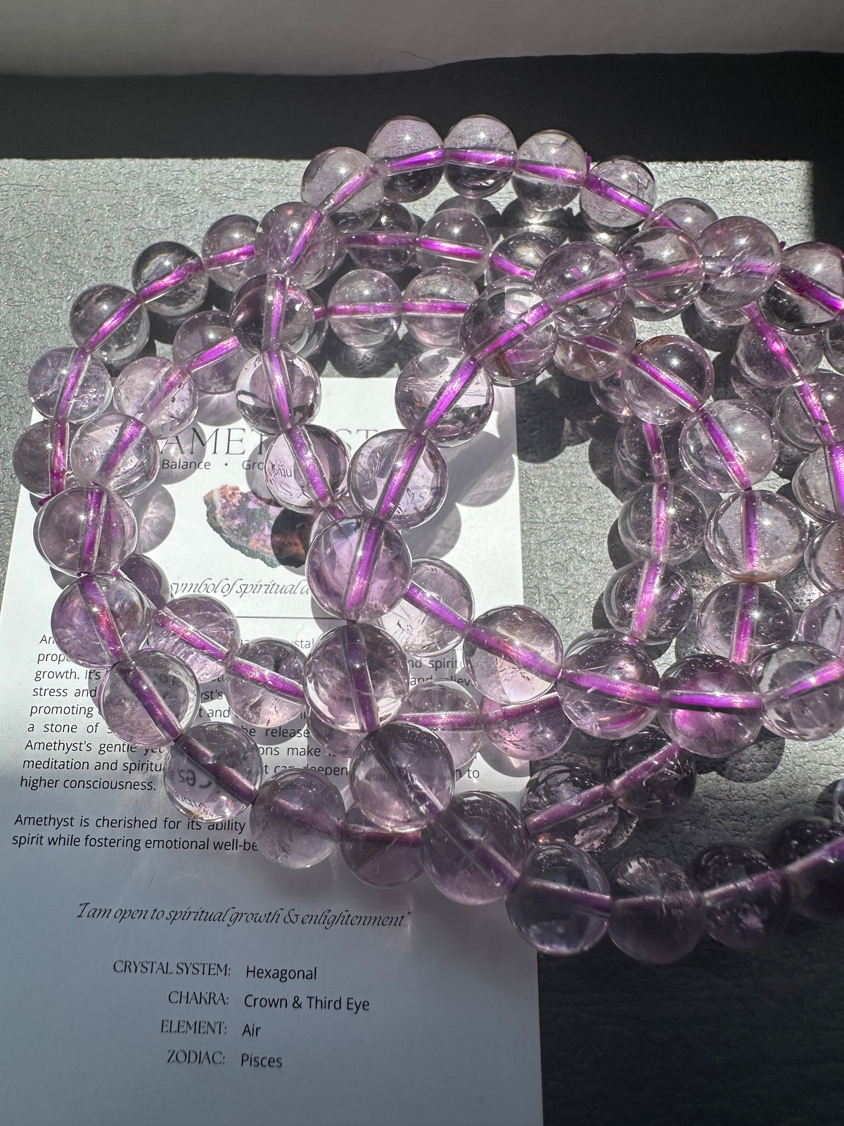 Brazilian Amethyst Bracelet, Natural 8mm Crystal Beads – alternate view 6