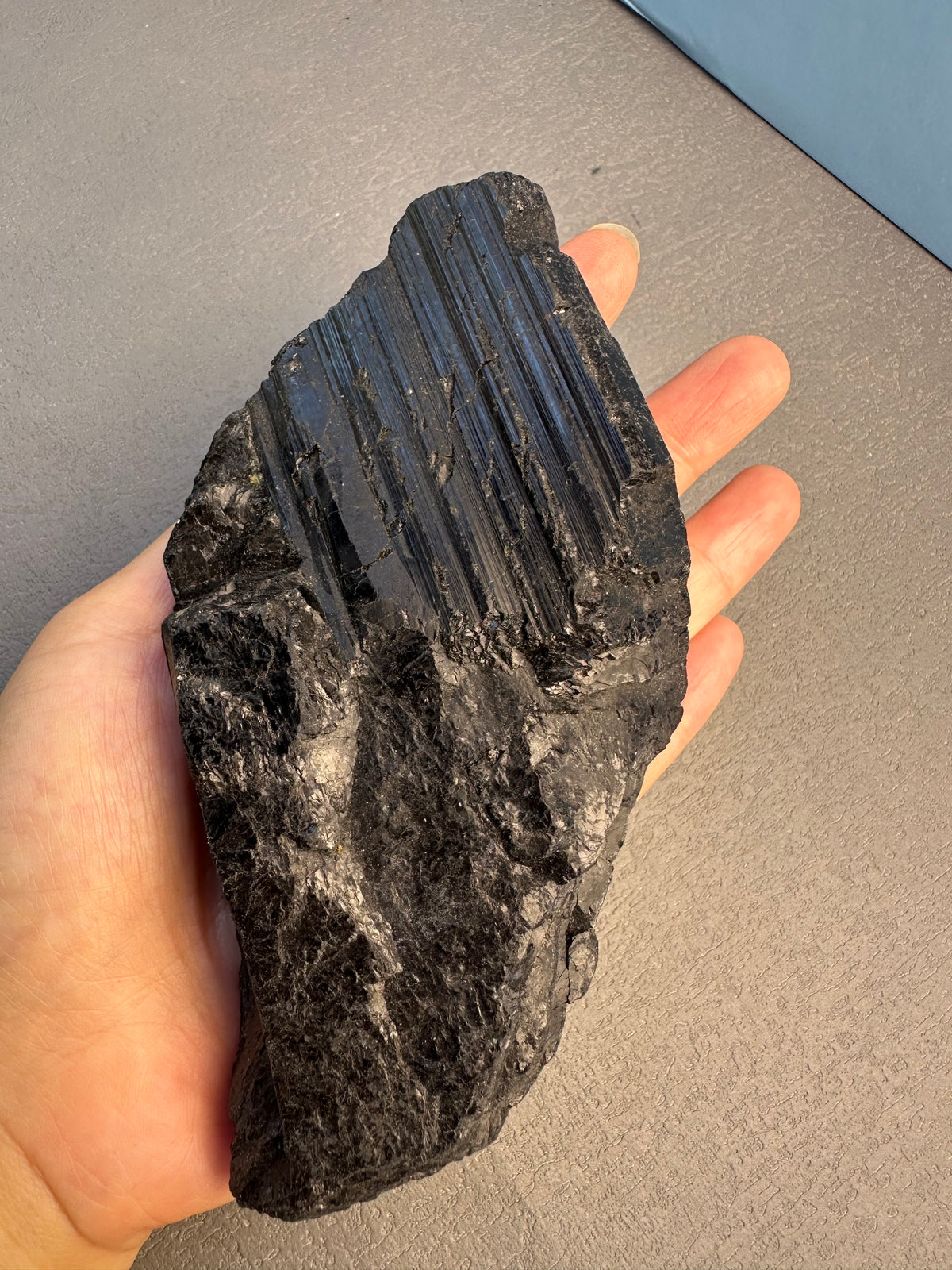 High grade raw black tourmaline protection stone side view