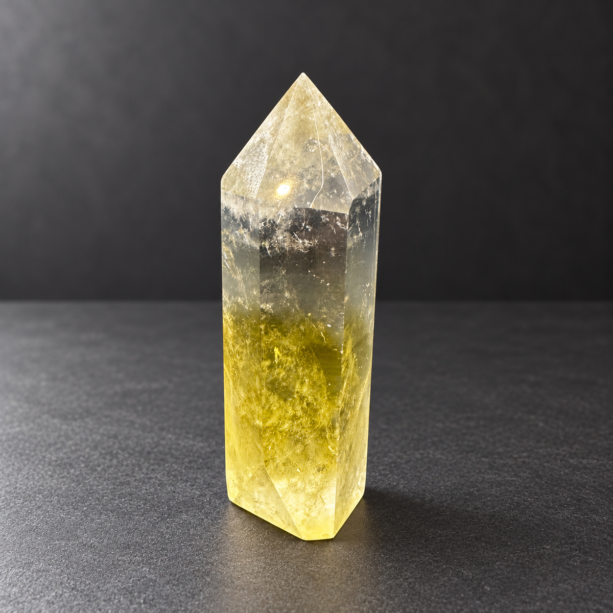 Three-quarter view of the 10.5cm citrine point