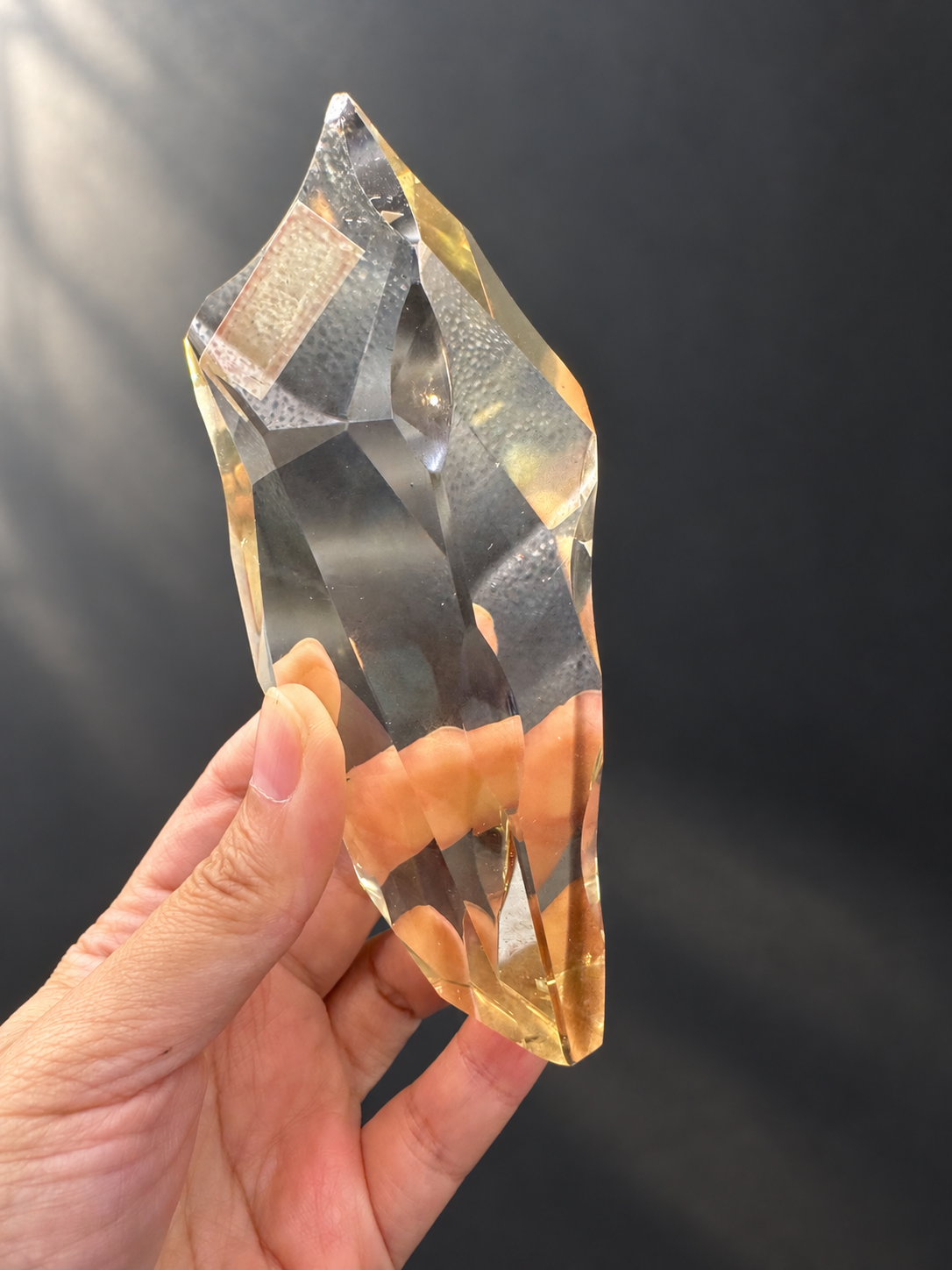 Clear citrine freeform No.10 with contrasting shadow-like internal tones