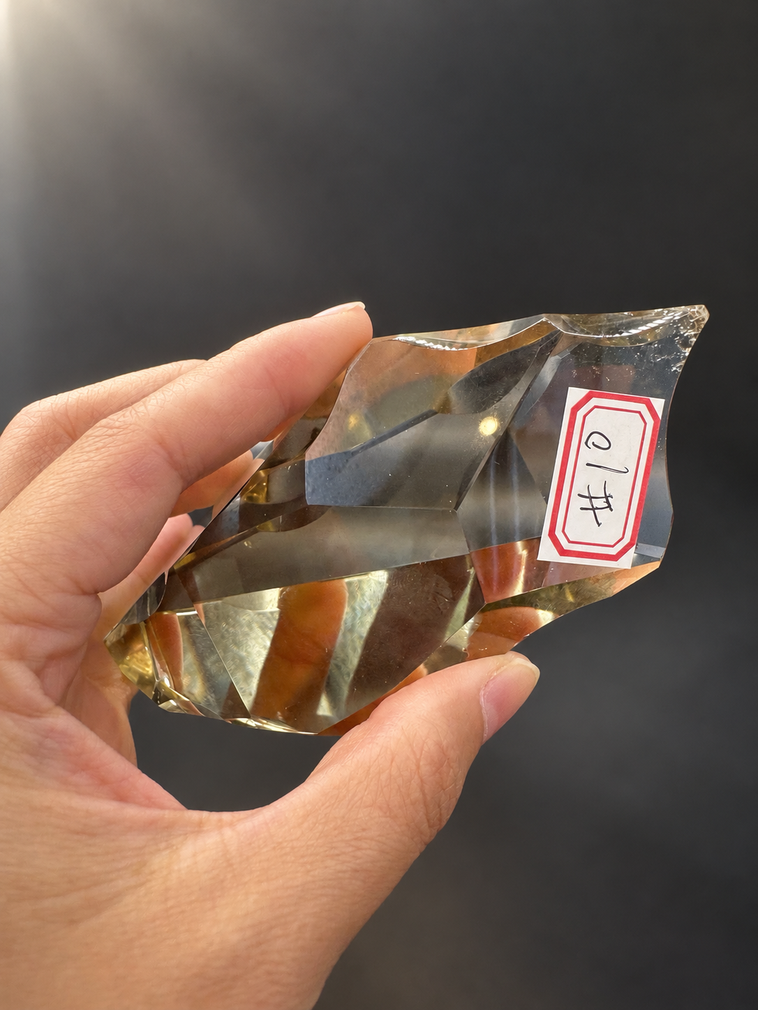 Curved top and angled cuts of Brazilian citrine freeform No.10