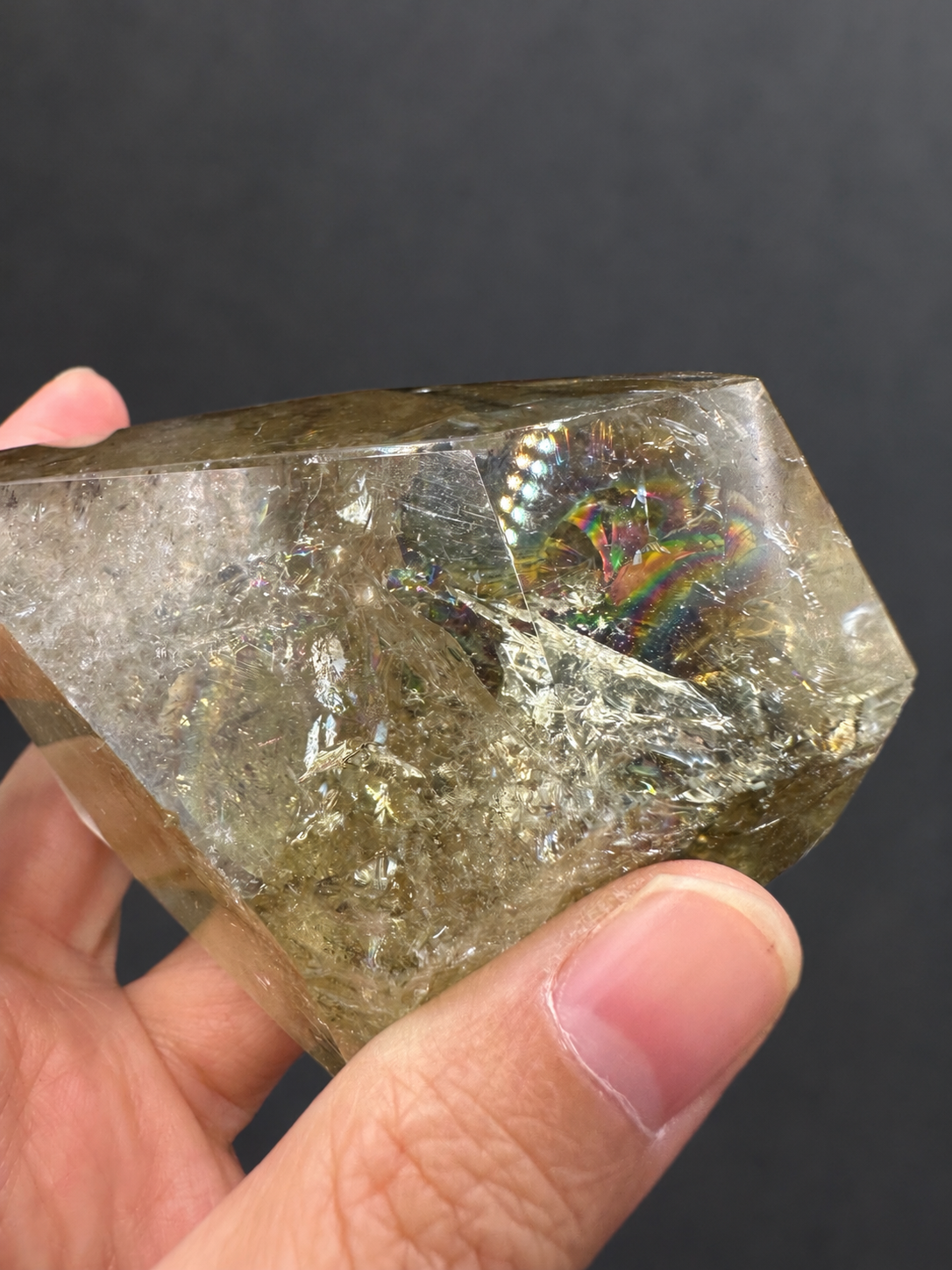 Brazilian citrine freeform No.13, 242g, held in hand — view 4