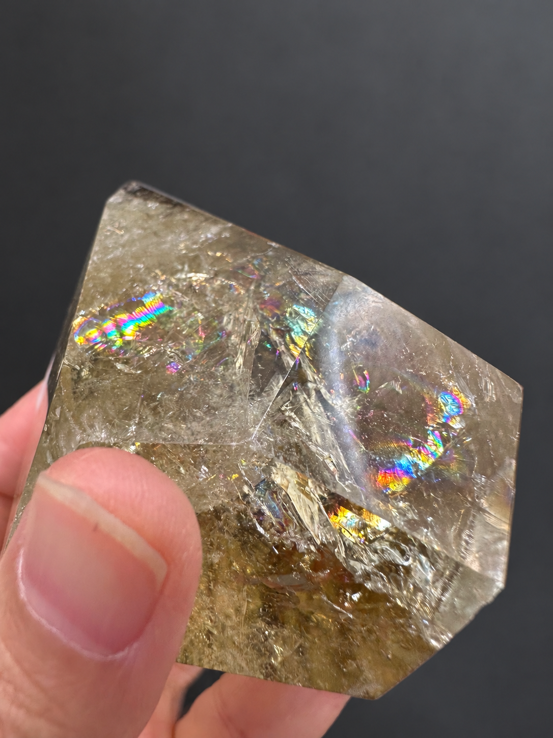 Brazilian citrine freeform No.13, 242g, held in hand — view 7
