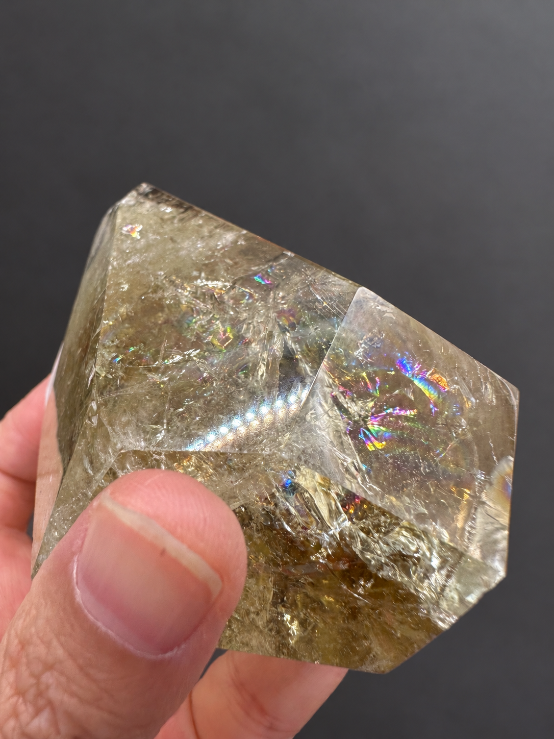 Brazilian citrine freeform No.13, 242g, held in hand — view 8