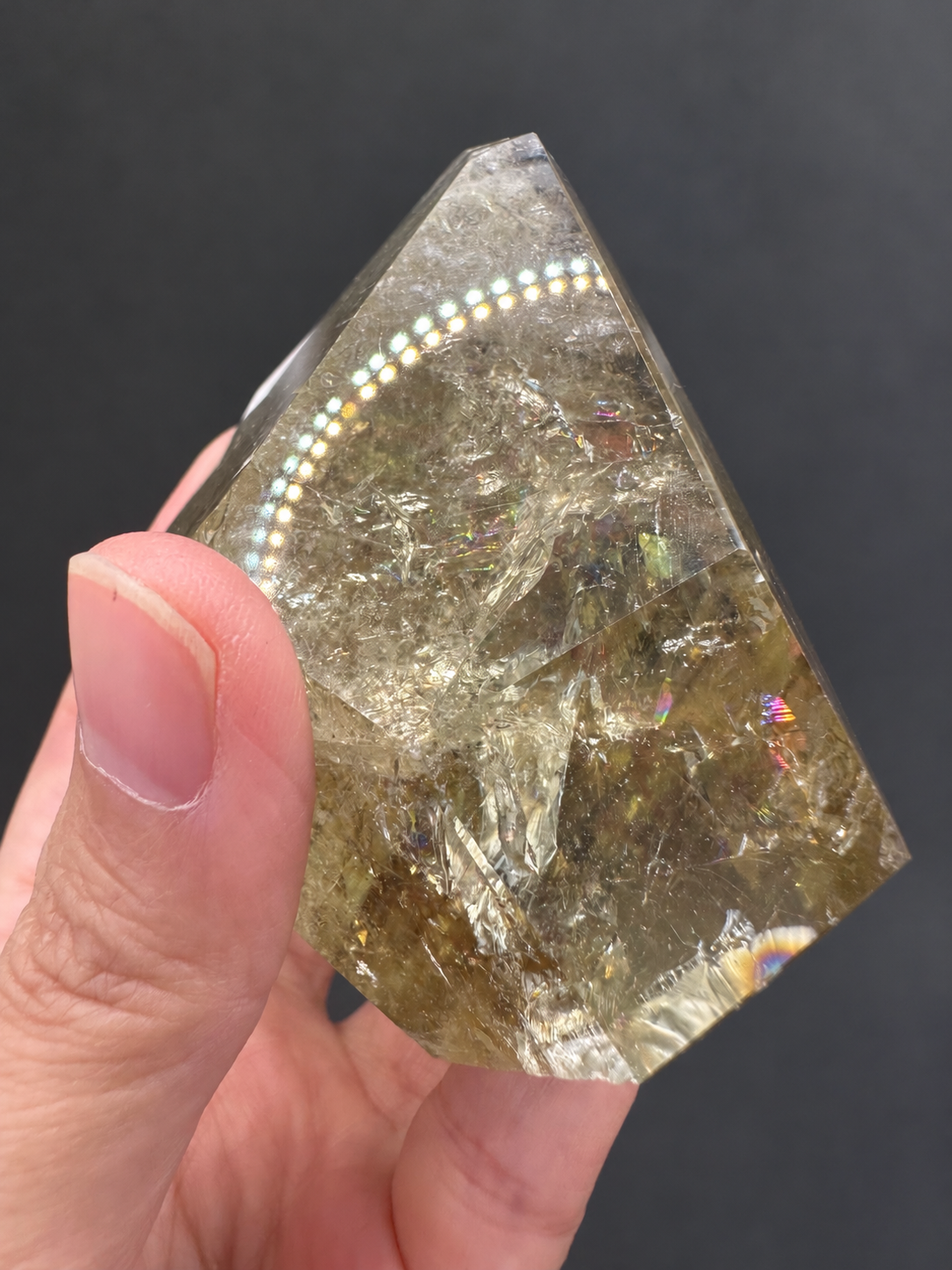Brazilian citrine freeform No.13, 242g, held in hand — view 9