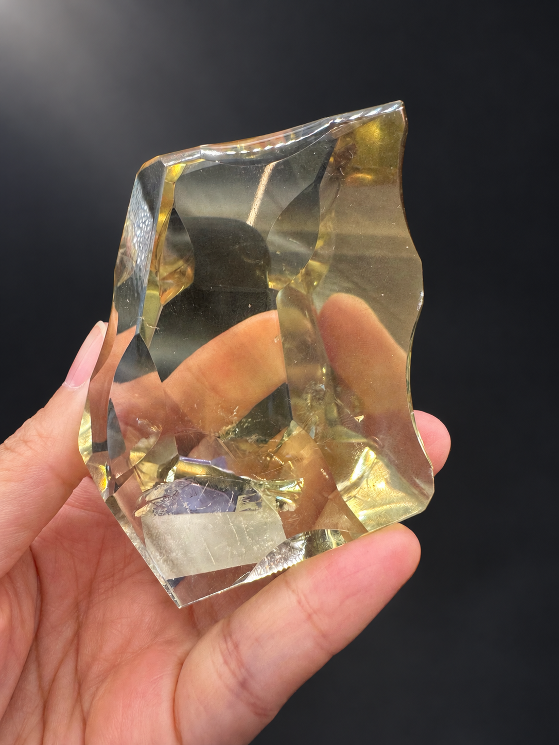 Ultra clear Brazilian citrine No.9 with pale champagne-yellow edges and a curved top