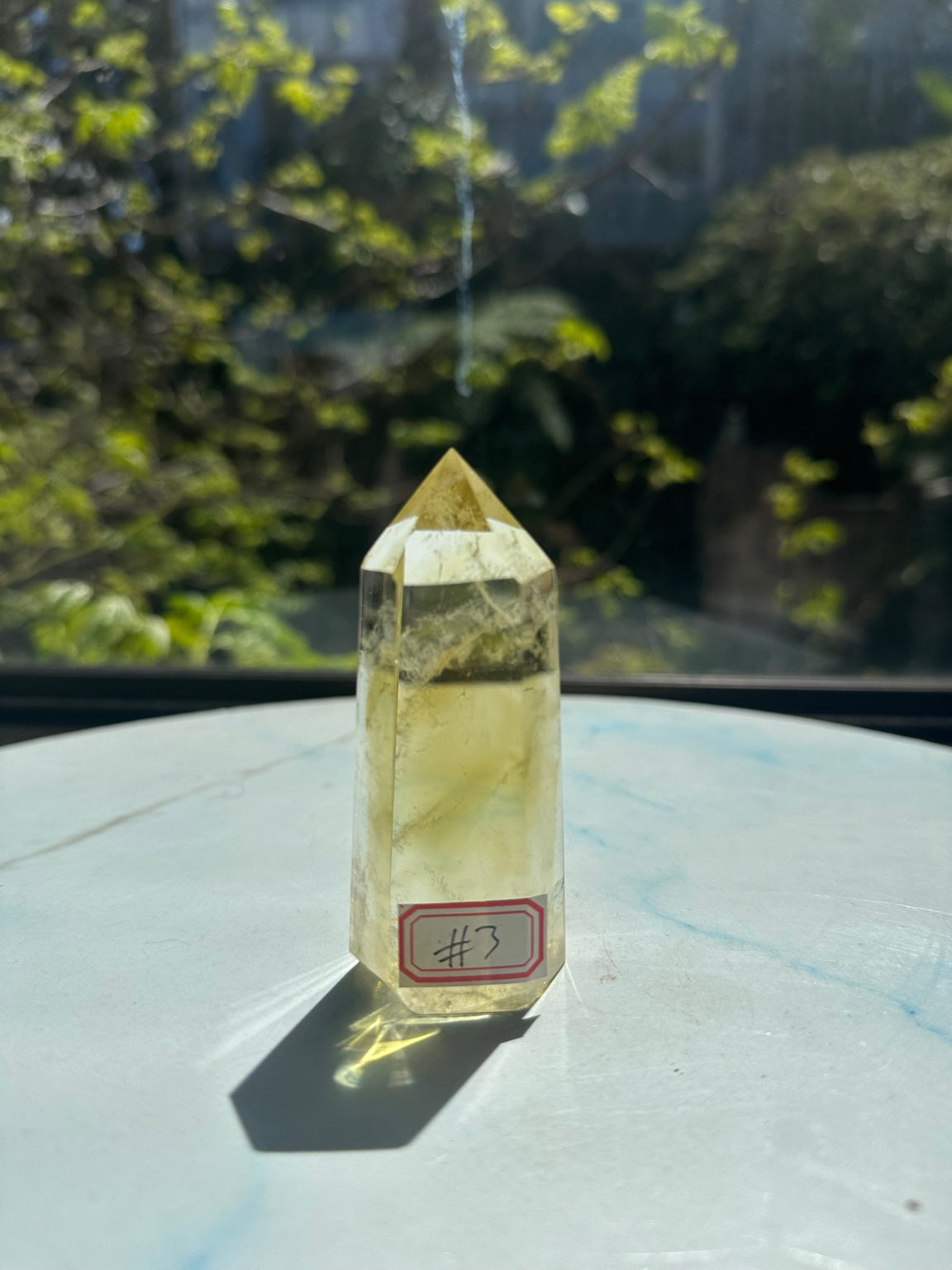 Brazilian citrine tower #3, original natural-sunlight front photograph with its original number 3 identifying label