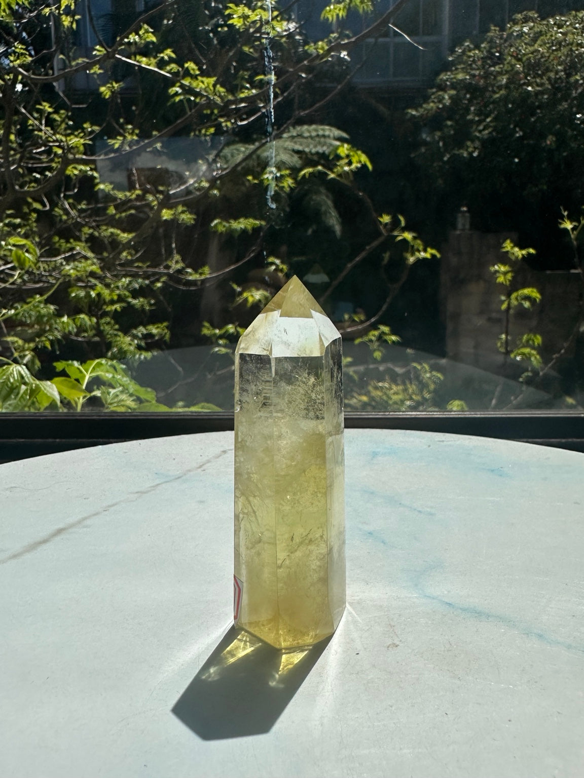 Brazilian citrine tower #5, original sunlight side photograph showing the exact stone's colour and internal textures