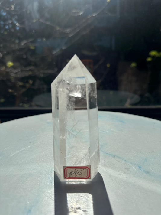 267g Brazilian clear quartz tower, front view, exact piece #45