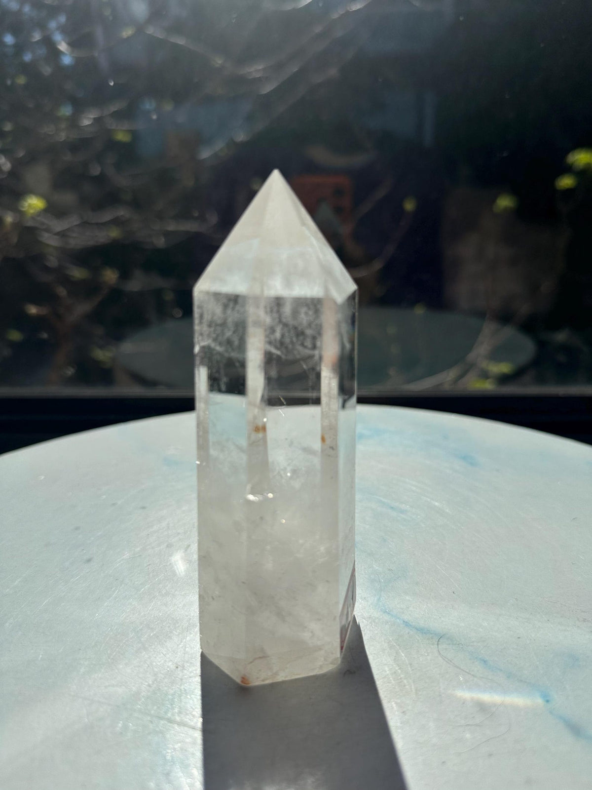 346g Brazilian clear quartz tower, polished facets and natural internal clarity, exact piece #44