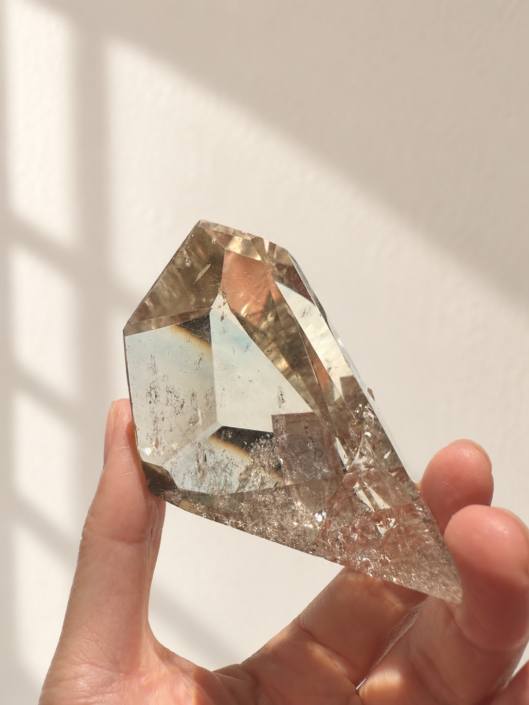 Natural Brazilian citrine 164g exact piece #9 view 14 in soft natural daylight against warm ivory wall