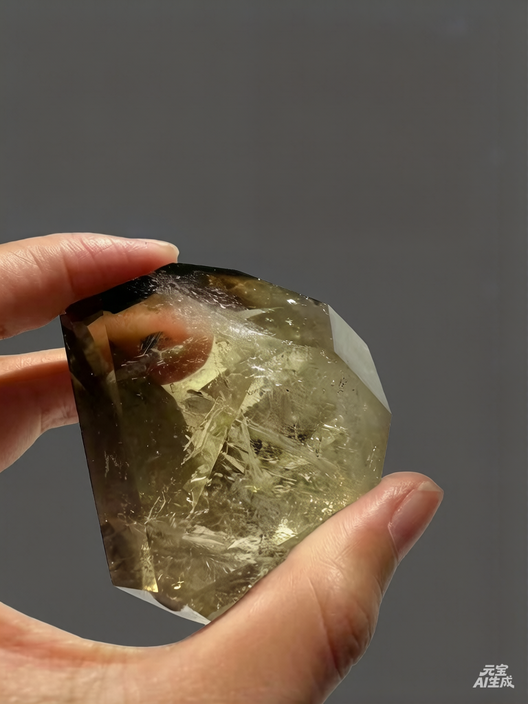 Citrine Freeform with Vivid Rainbows, Exact Piece #13 – natural inclusions detail