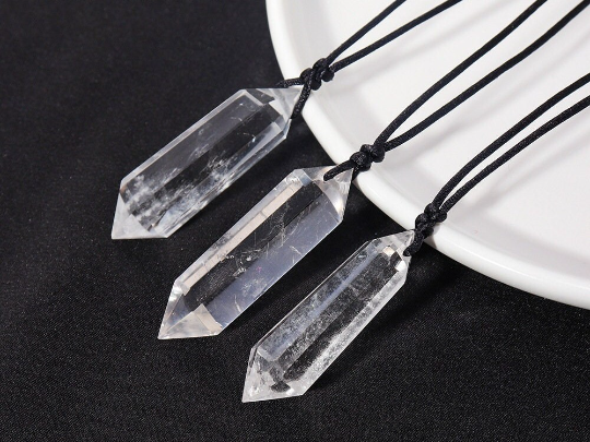Natural Clear Quartz crystal necklace with sterling silver chain
