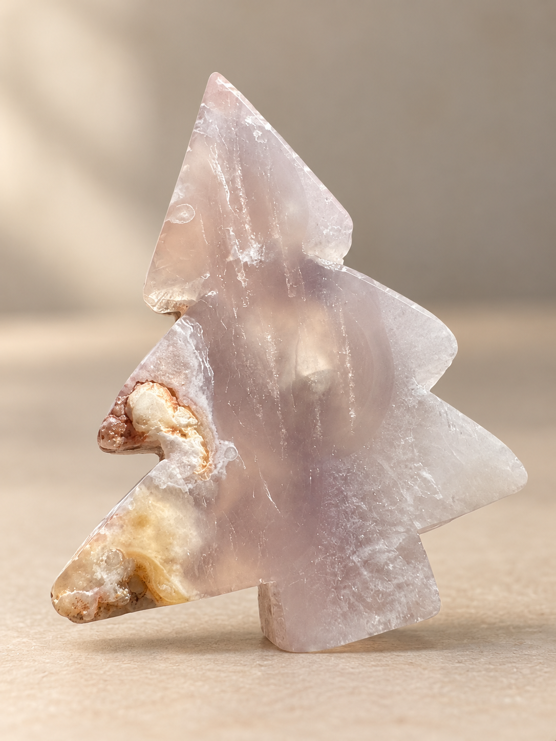 Pale lilac Flower Agate tree carving