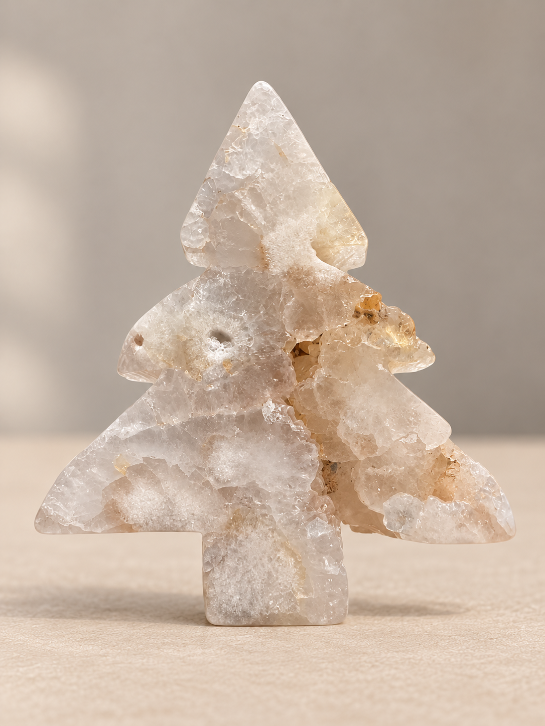 Cream Flower Agate tree carving with natural plumes