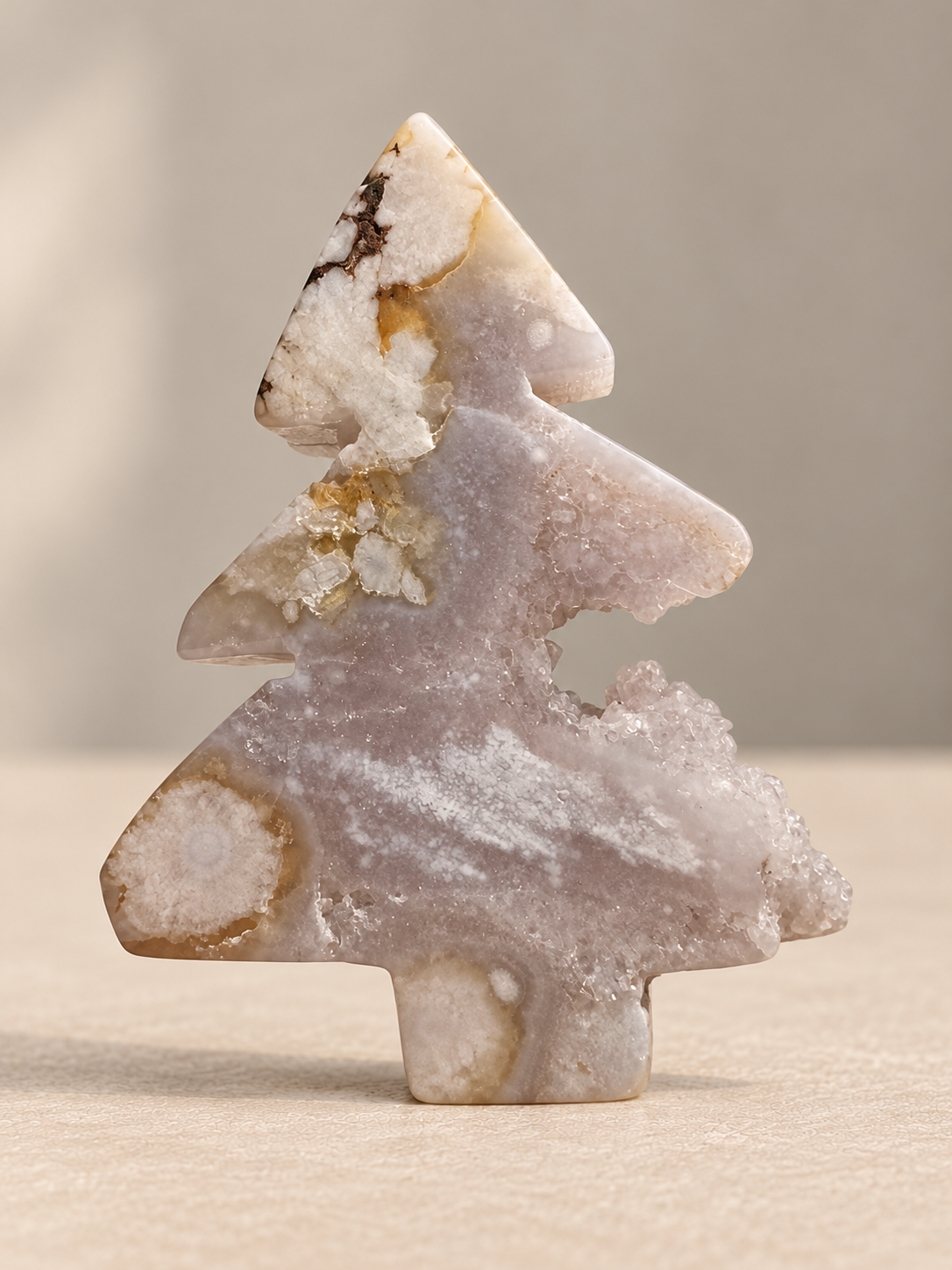 Grey lilac Flower Agate tree with natural druzy cavity