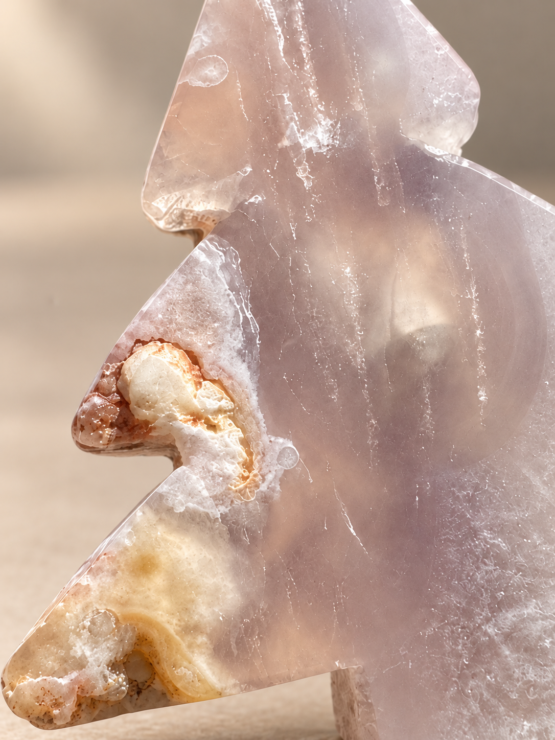 Pale lilac Flower Agate translucency and veins close-up