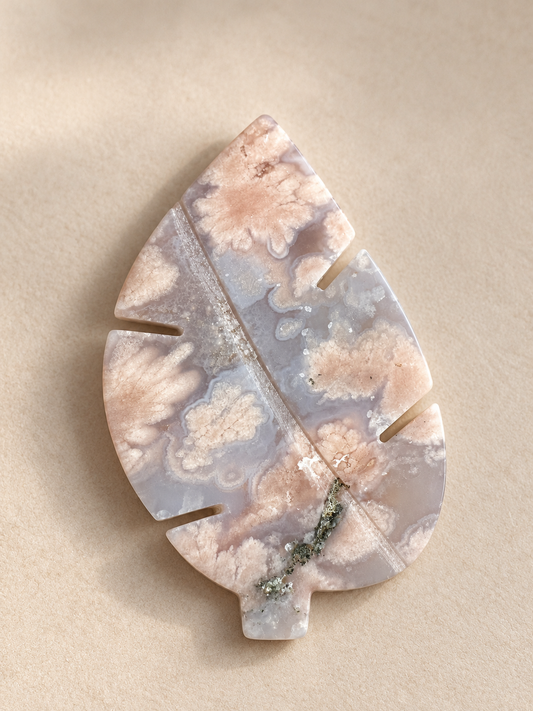 Natural Flower Agate botanical tree carving, soft indoor light, photo 1