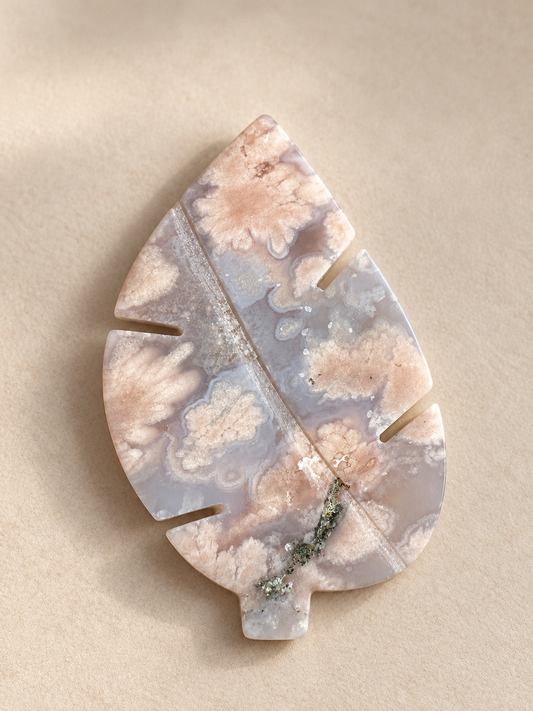 Natural Flower Agate botanical tree carving, soft indoor light, photo 1