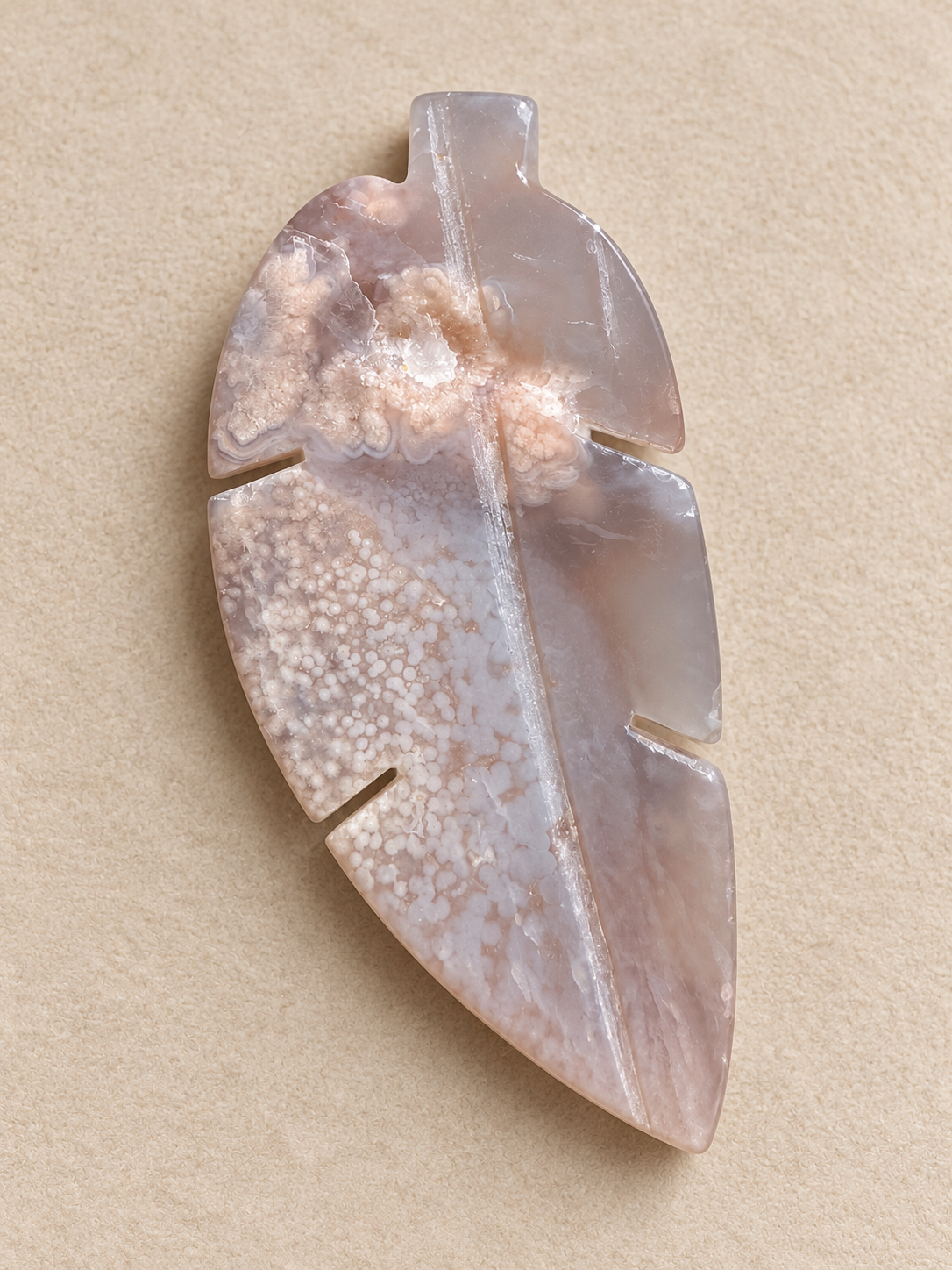 Natural Flower Agate botanical tree carving, soft indoor light, photo 2